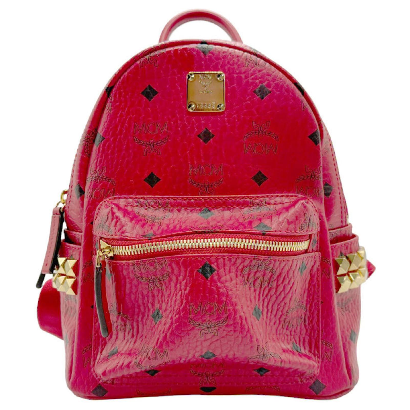 Sac à dos pour femmes en cuir rouge MCM Joli Closet