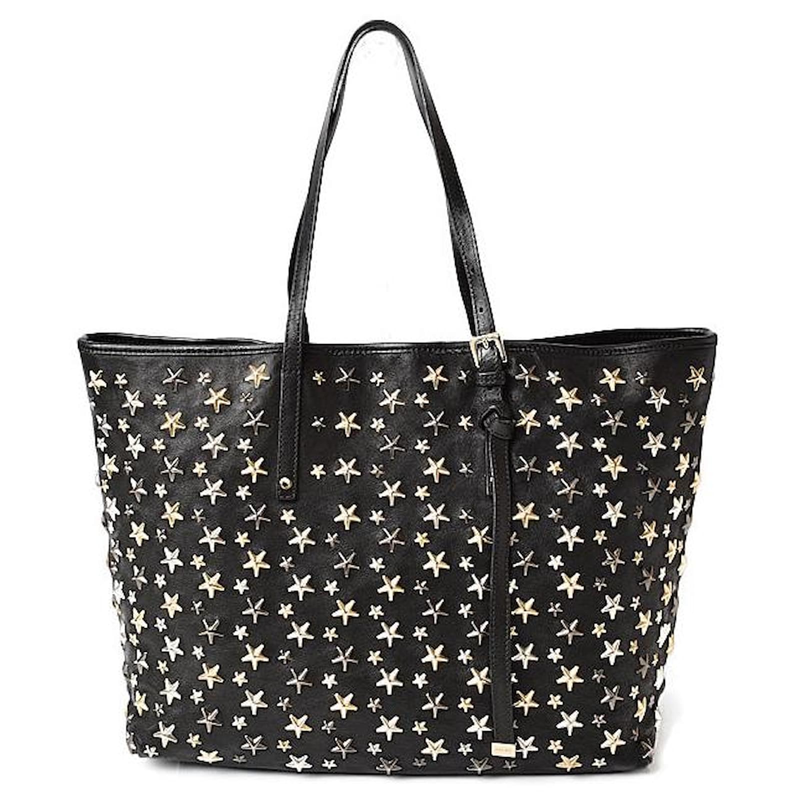 バッグ JIMMY CHOO SASHA/M, LEATHER WITH STARS Jimmy Choo Leather Tote Bag SASHA M Star Studs Black ref.1484711