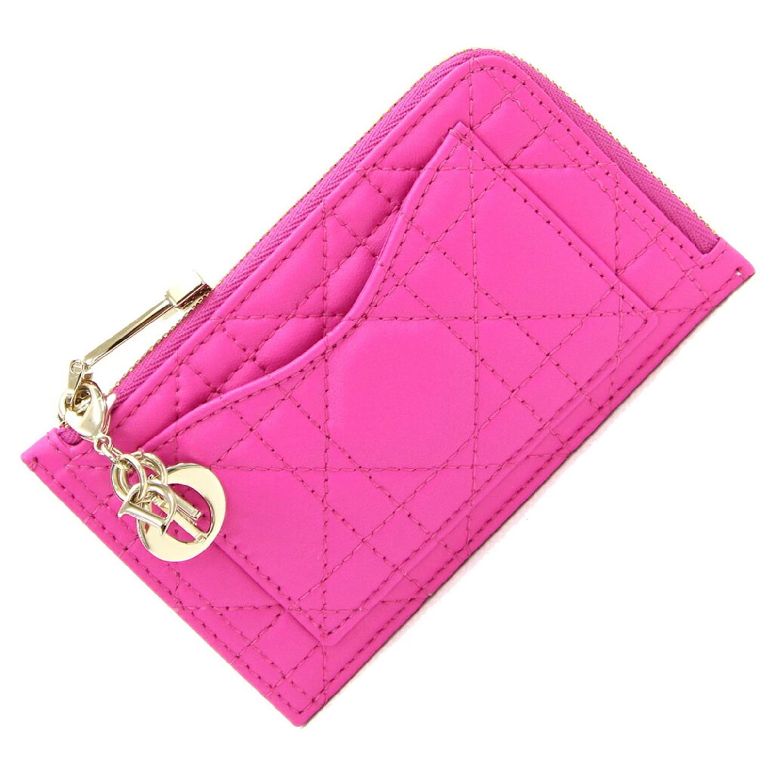 Porte monnaie en cuir fuchsia Christian Dior ref.1486593 Joli Closet