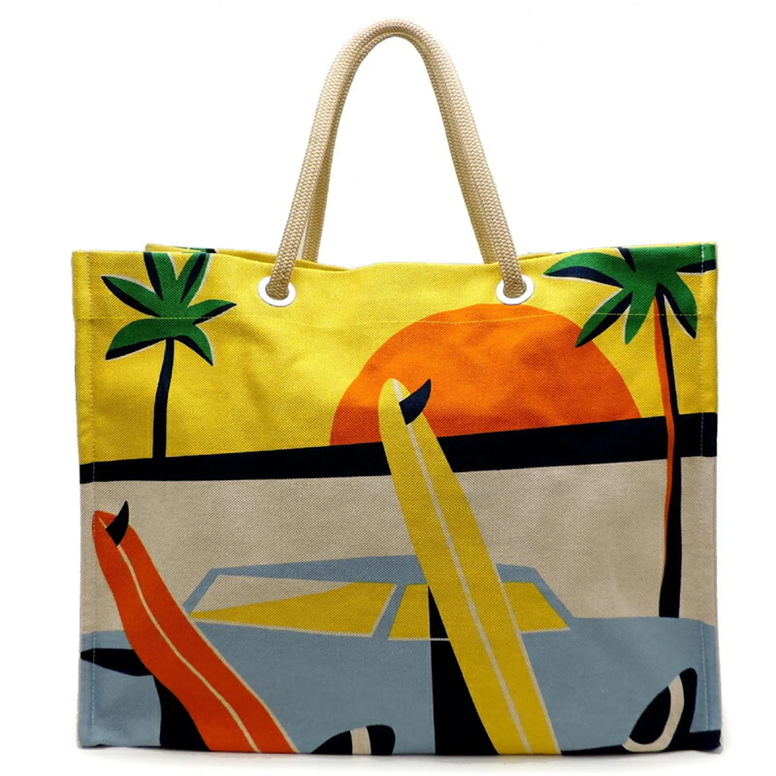 HERMES*ビーチバック*Beach bag Apres la Vague Hermès Hermes Beach Bag Apres La Vague Blue Yellow Cotton