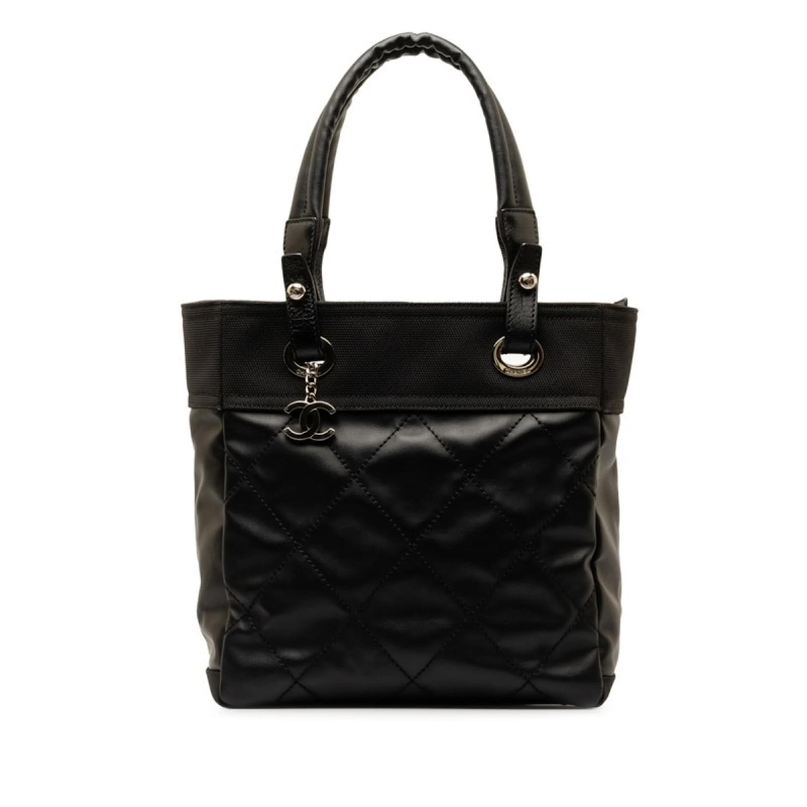 Chanel Coco Mark Paris Biarritz Tote PM Handbag Black Cloth 