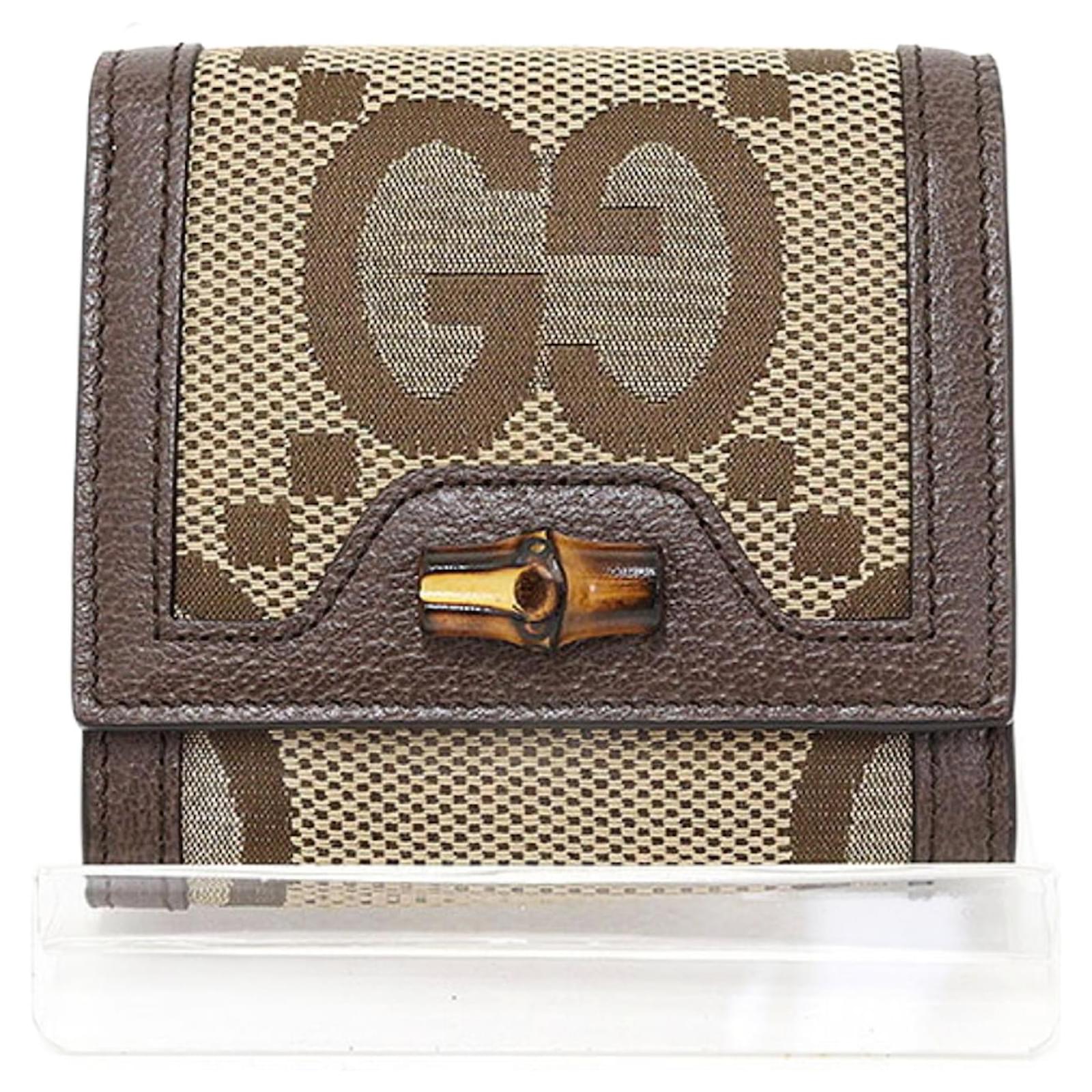 Gucci Diana Jumbo GG Compact Wallet Brown Camel Leather Cloth ref