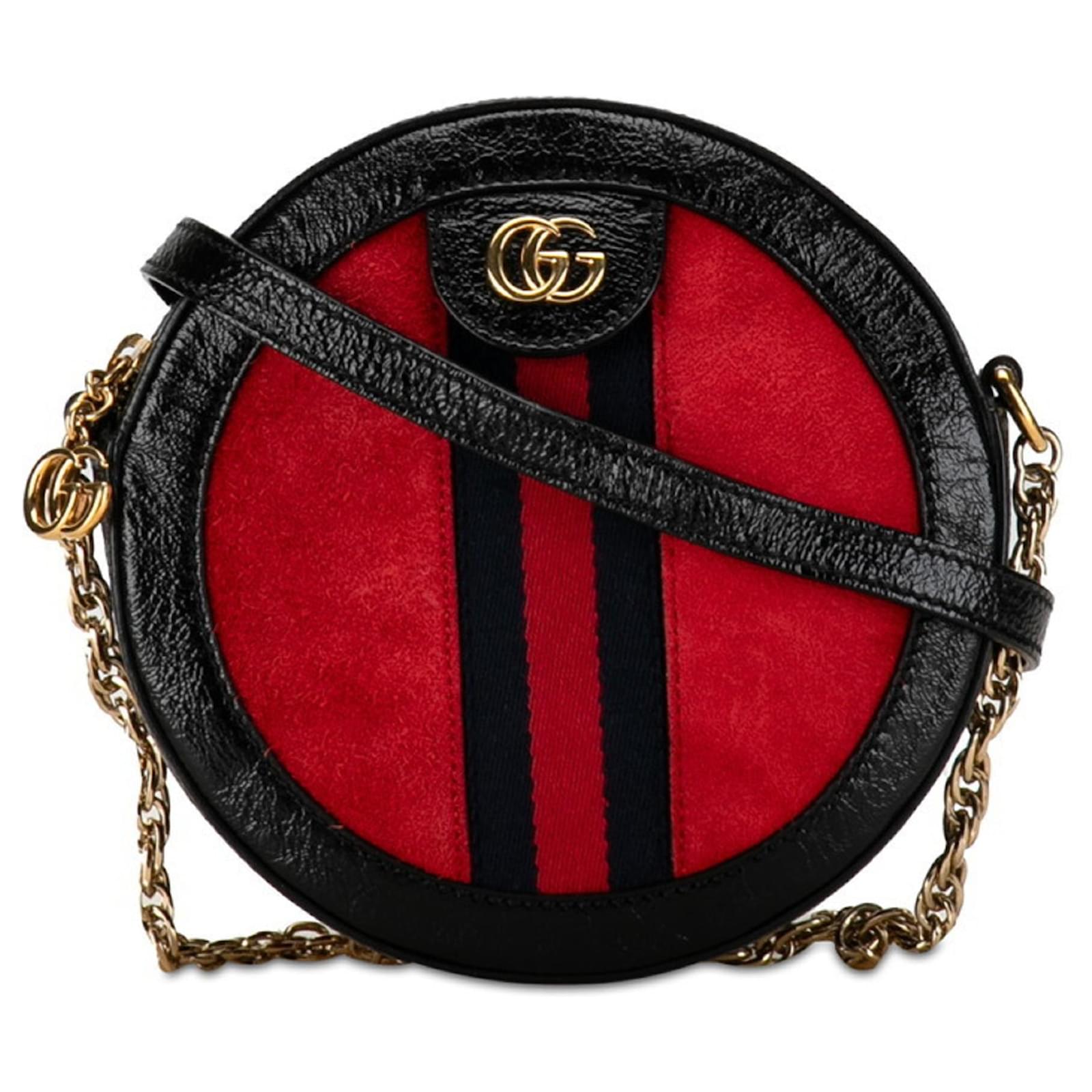 Gucci Ophidia GG Marmont Round Chain Shoulder Bag Black Red Suede