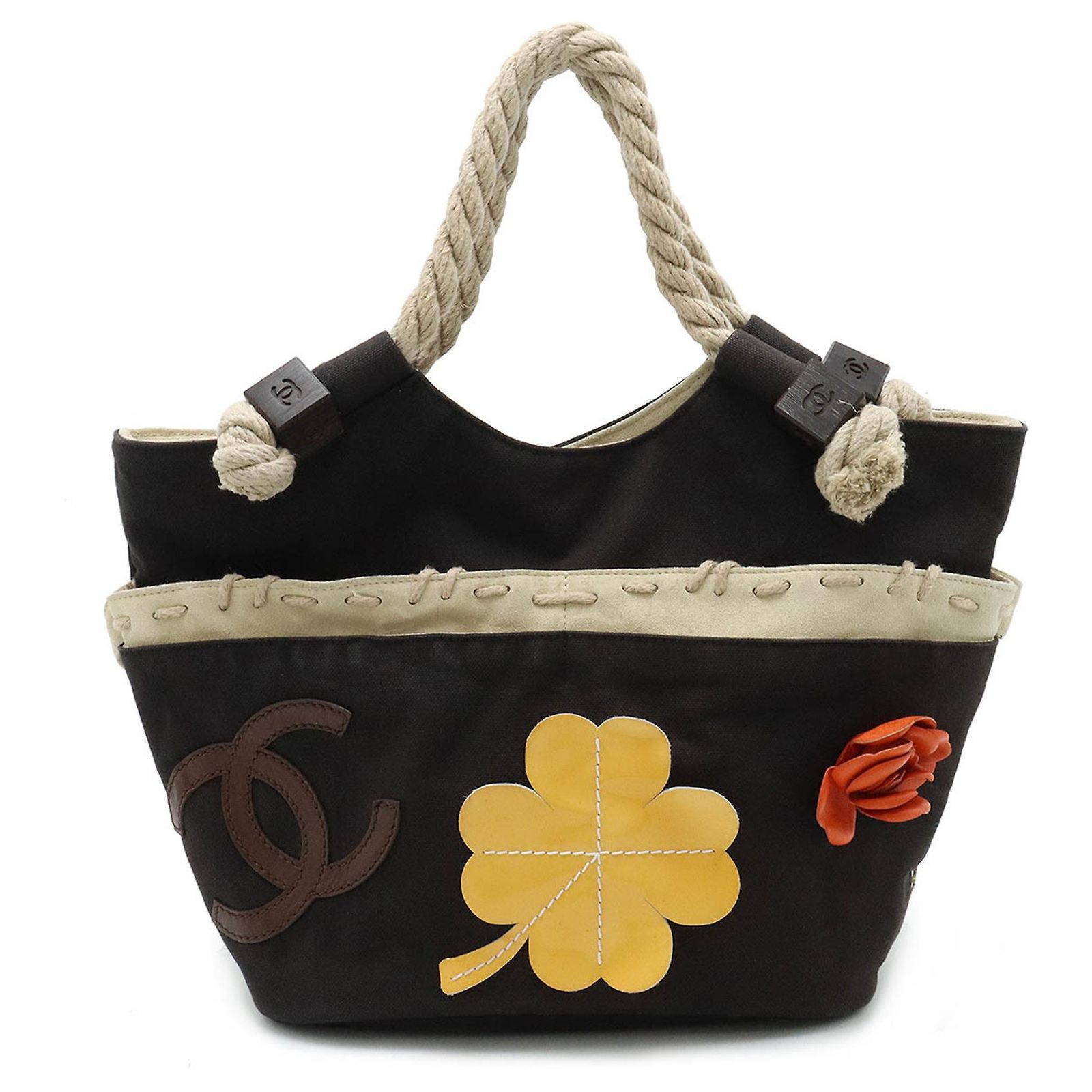 Chanel Fishnet Rope Coco Mark Tote Bag Black Beige Orange Yellow Dark ...
