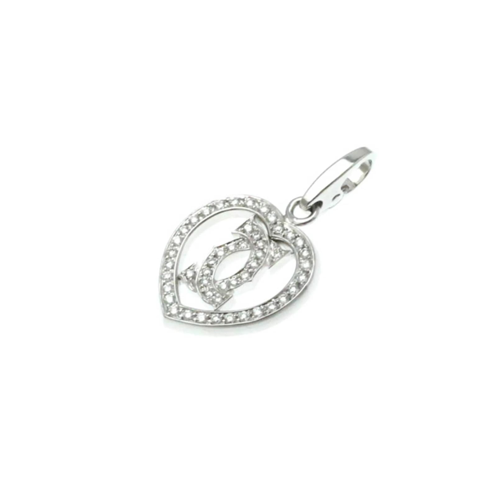 Collier pendentif en cœur C de Cartier 2C Or blanc Argenté ref