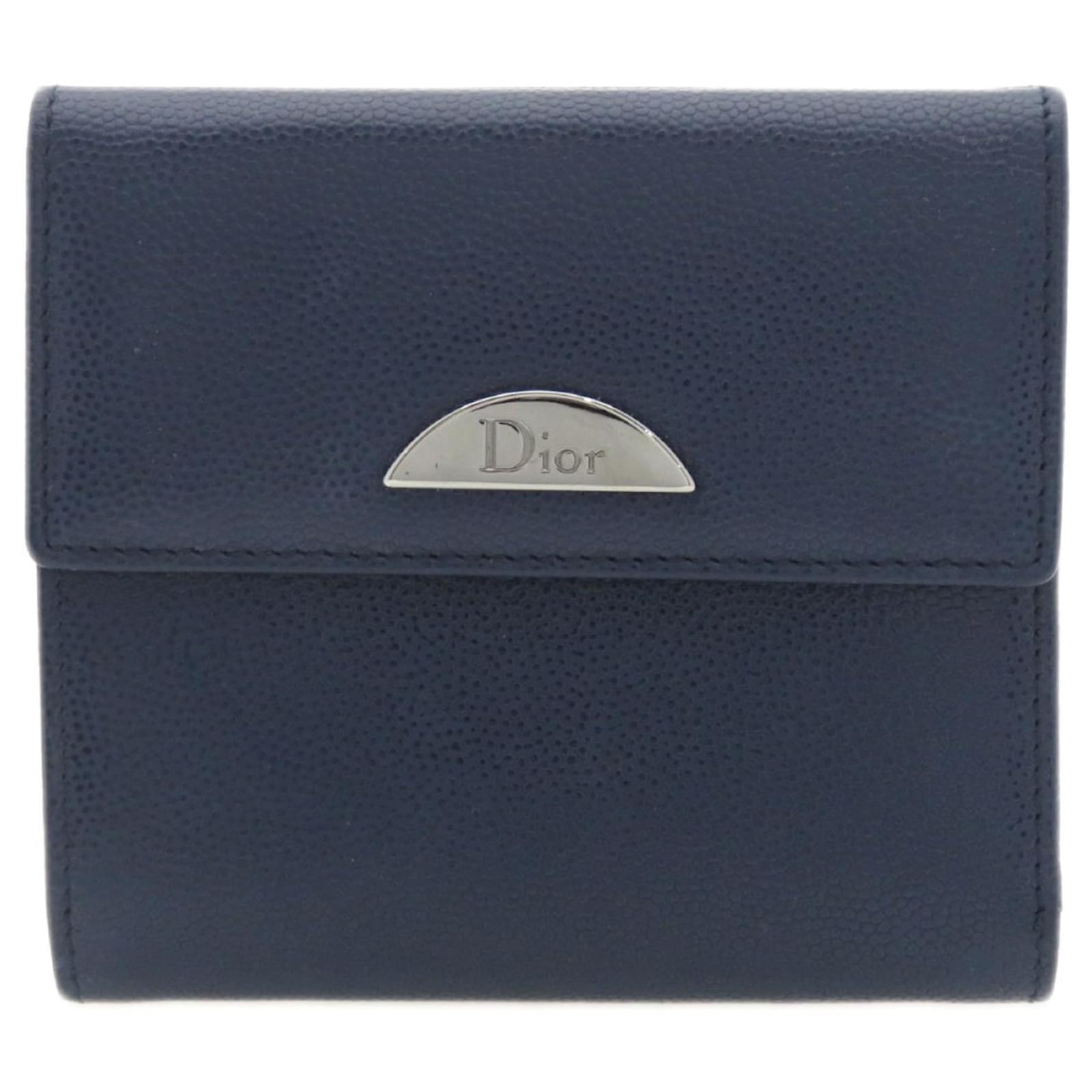 Christian Dior Navy Leather Bi-Fold Wallet Navy blue ref.1493802 - Joli ...