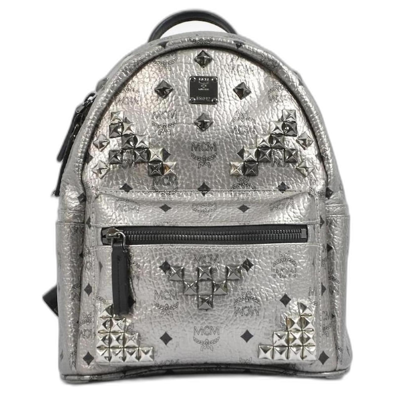 Leather Backpacks Mcm Mini Backpack Silver MCM Backpacks Silvery