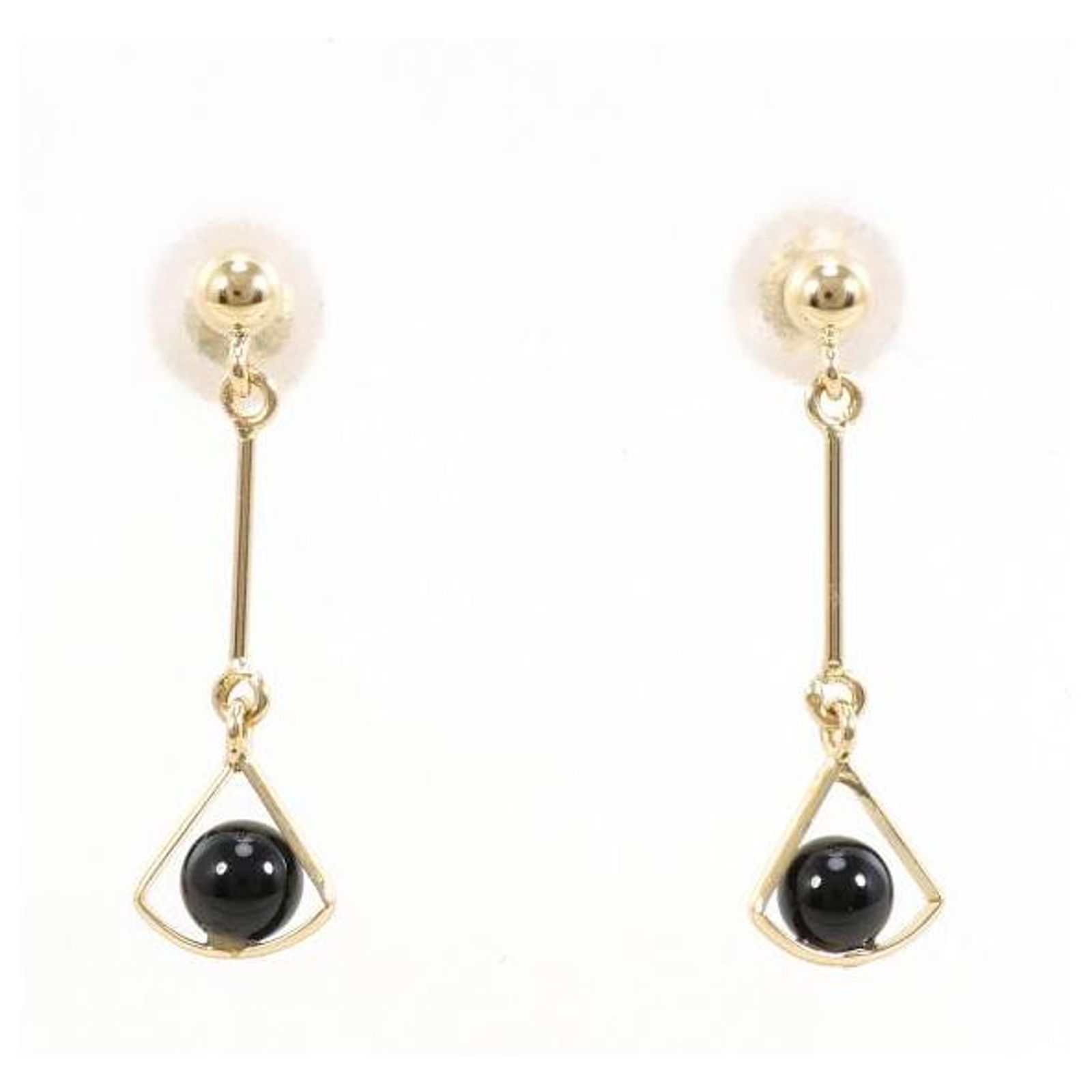 Autre Marque K18 Yellow Gold Onyx Earrings Golden Metal ref 