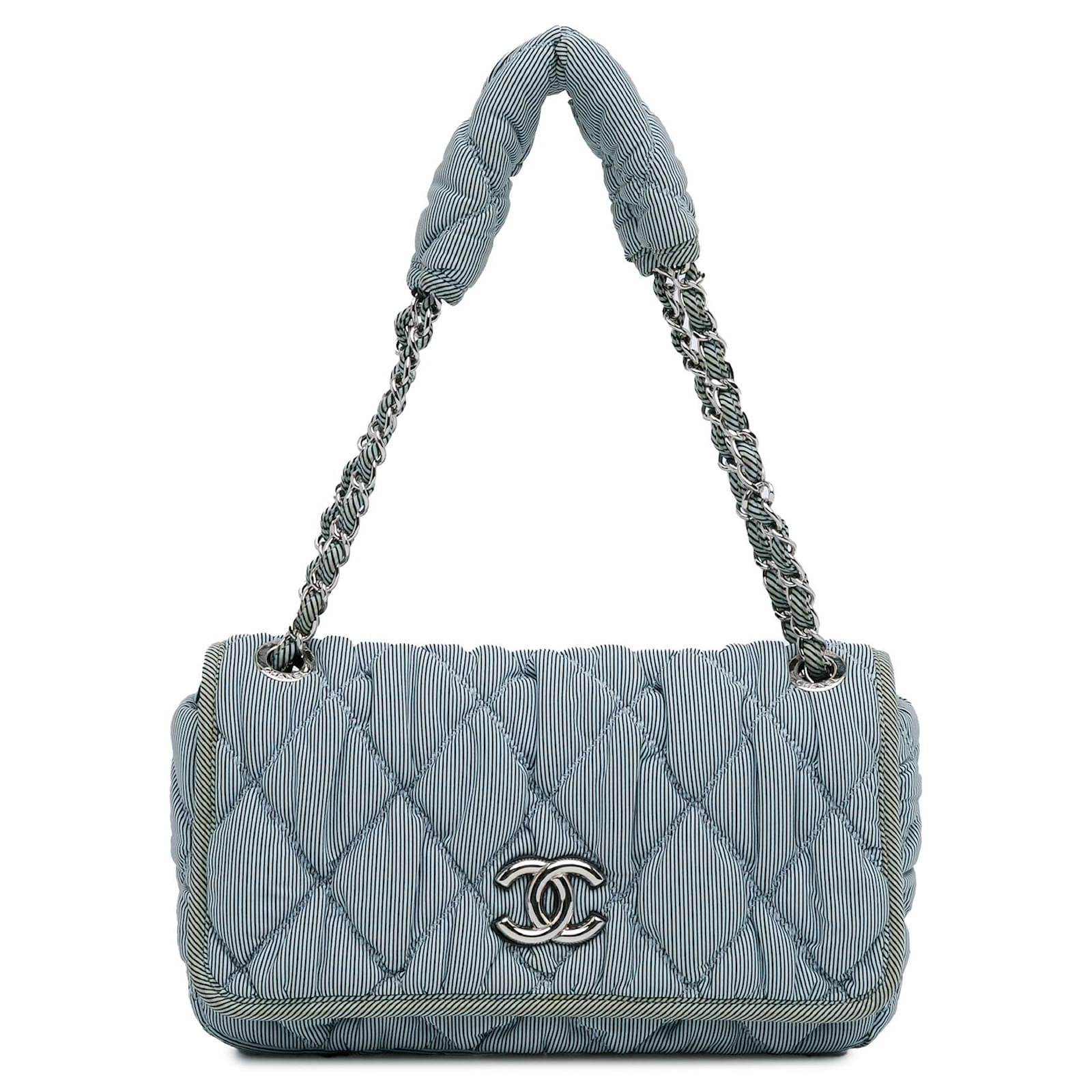Blue Chanel Quilted Nylon Bubble Flap Shoulder Bag Cloth ref