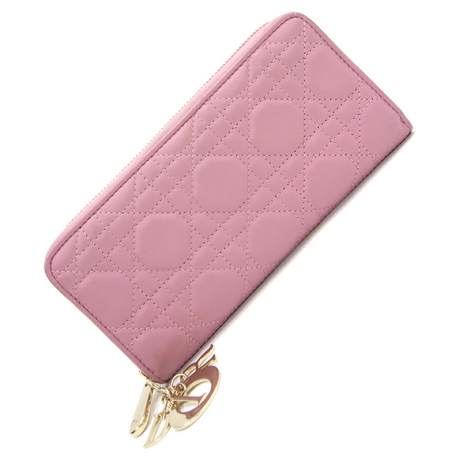 Christian Dior Pink Lambskin Long Wallet Leather