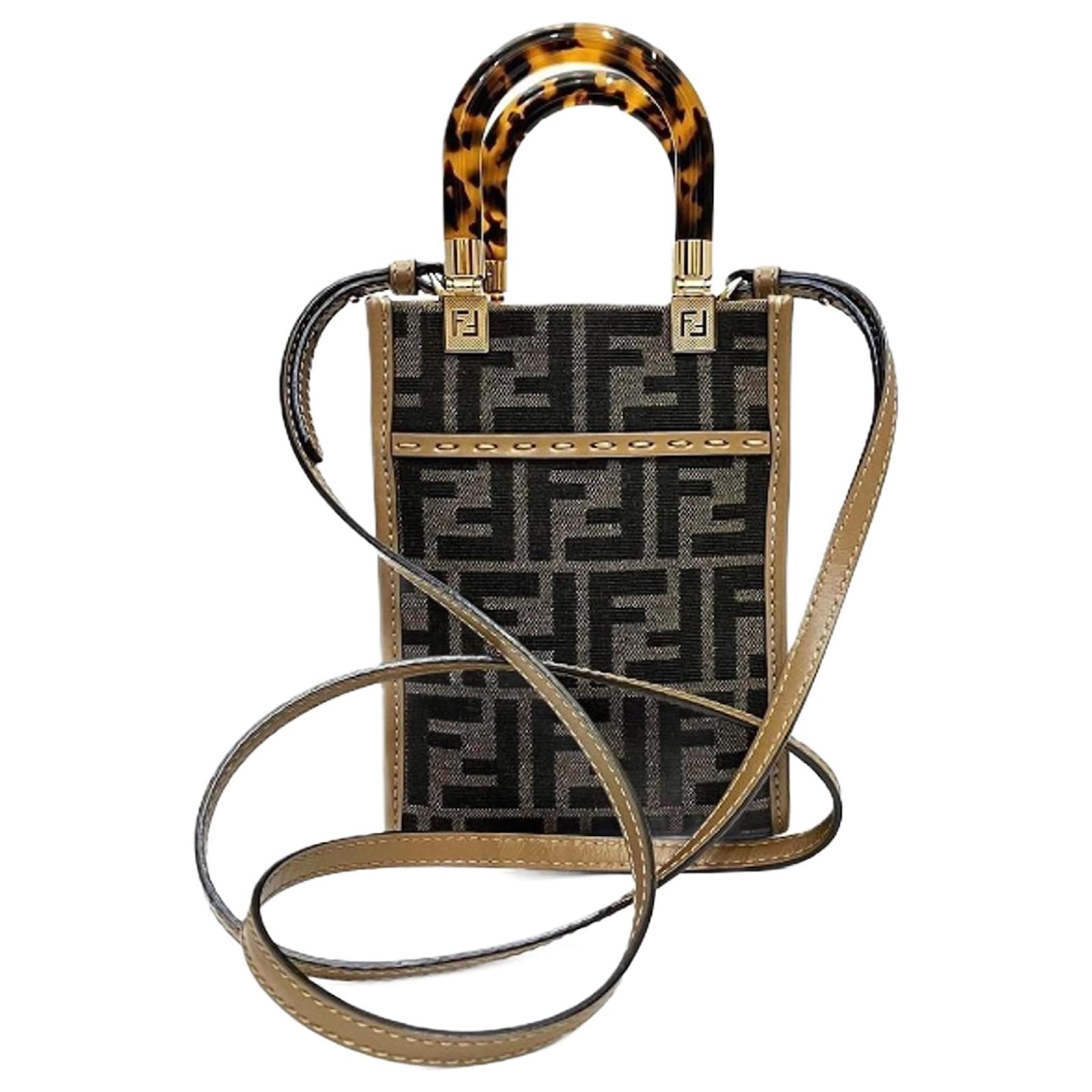 Fendi Sunshine Shopper Handtasche Braun Leder Leinwand