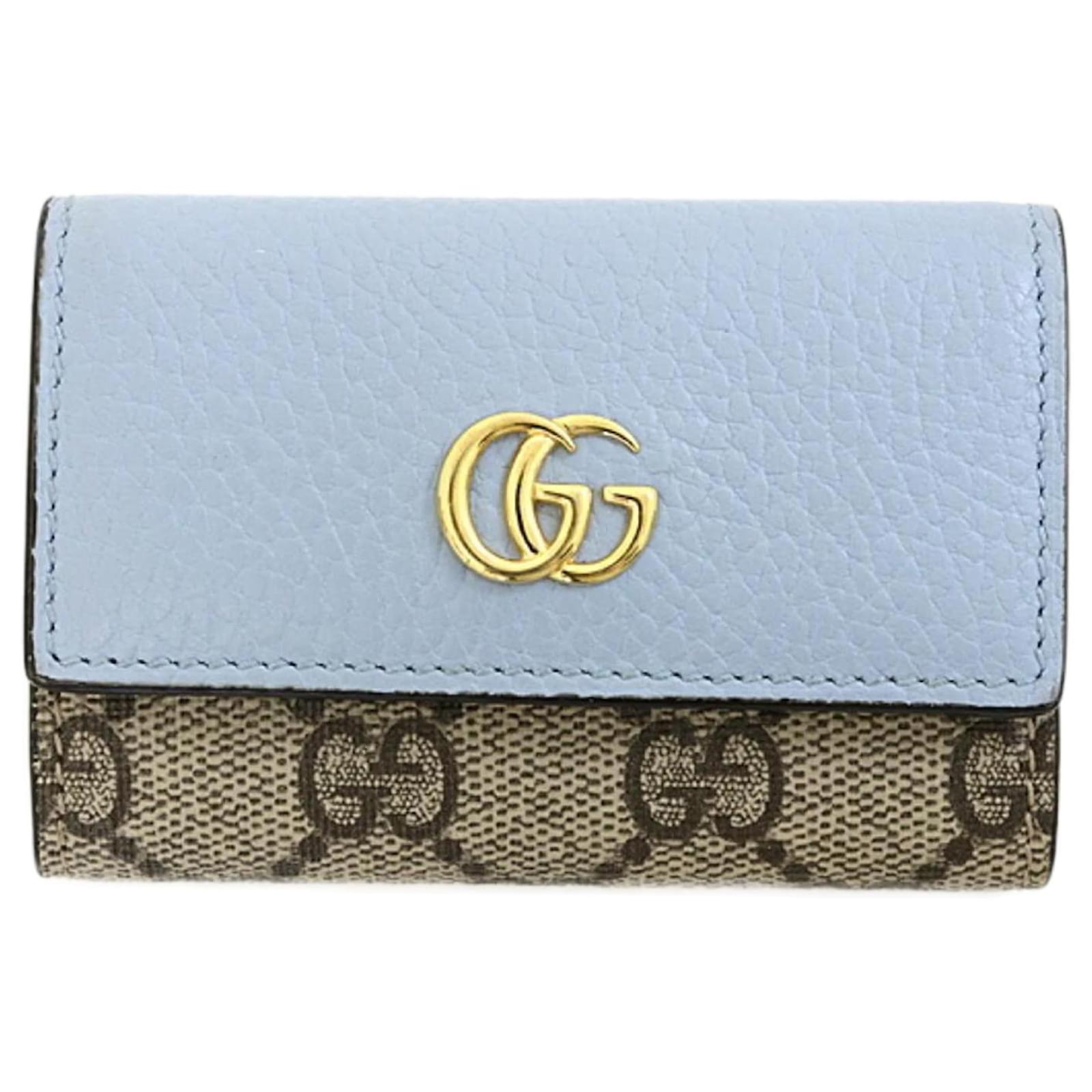 Gucci GG Marmont Leather Key Case Beige Light blue Cloth ref