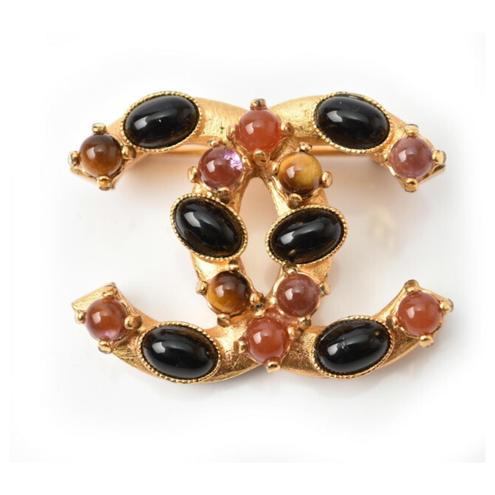 Broche Pin Gripoa de Chanel Coco Mark Negro Rosa Dorado ref