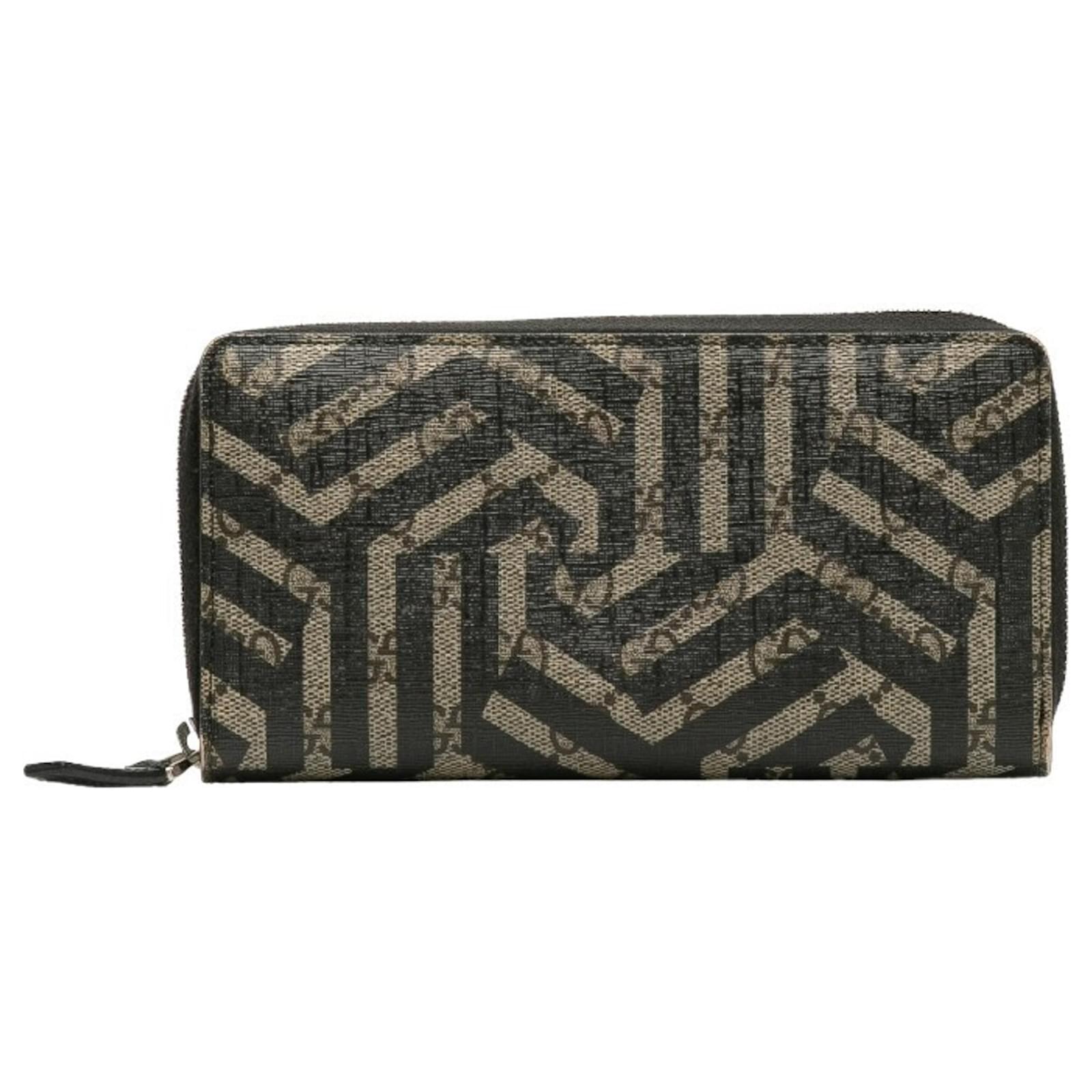 GUCCI Black Leather Long Wallet GG Pattern