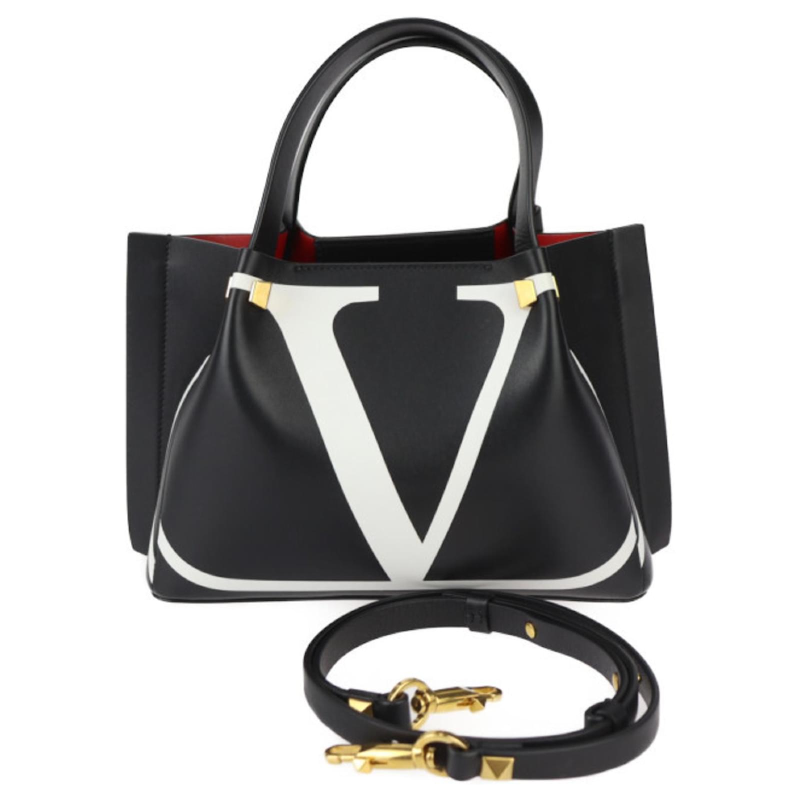 Valentino Garavani V Escape Small Tote Handbag Black White Leather ref.1505061 Joli Closet