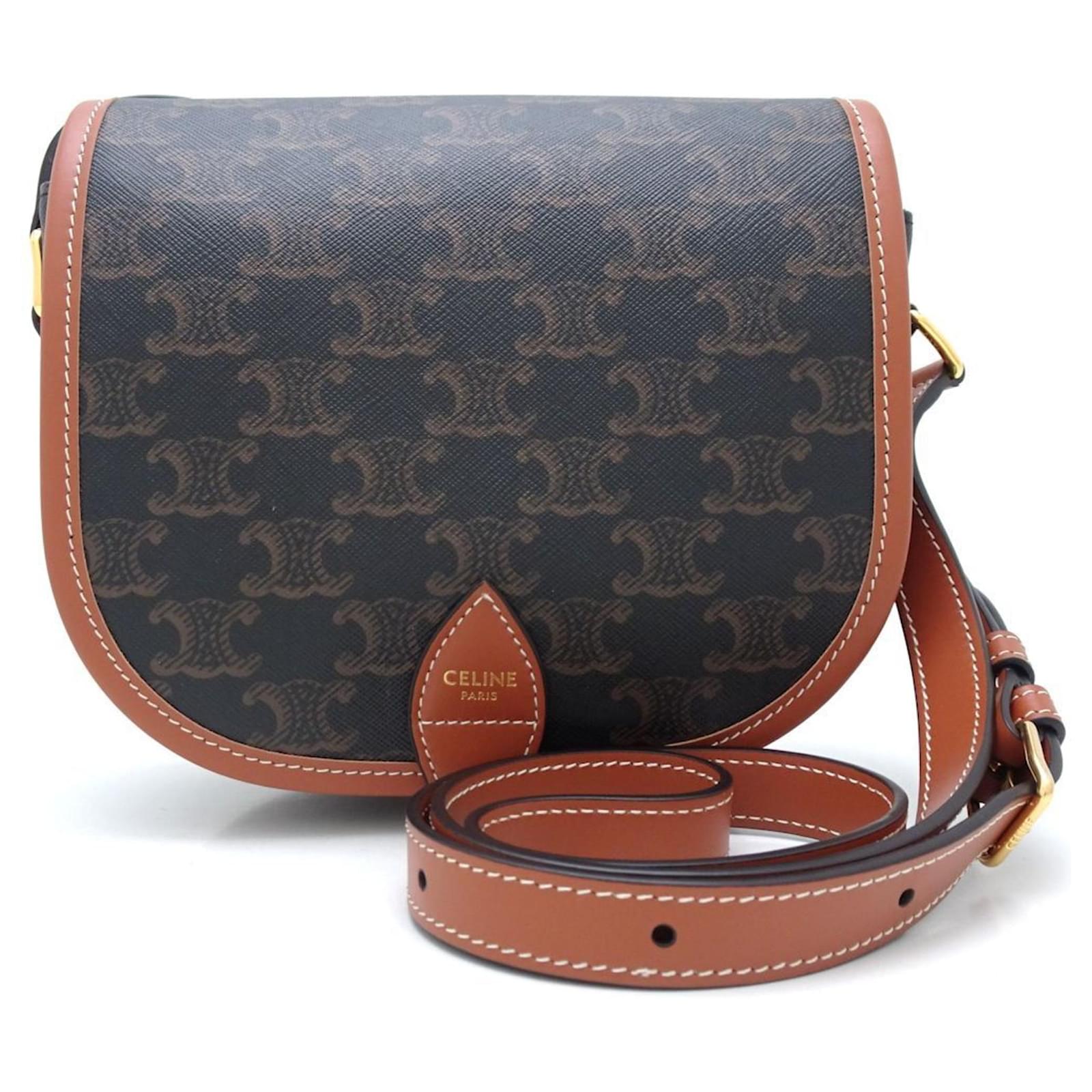 Céline Celine Folco Medium Shoulder Bag Leather Cloth