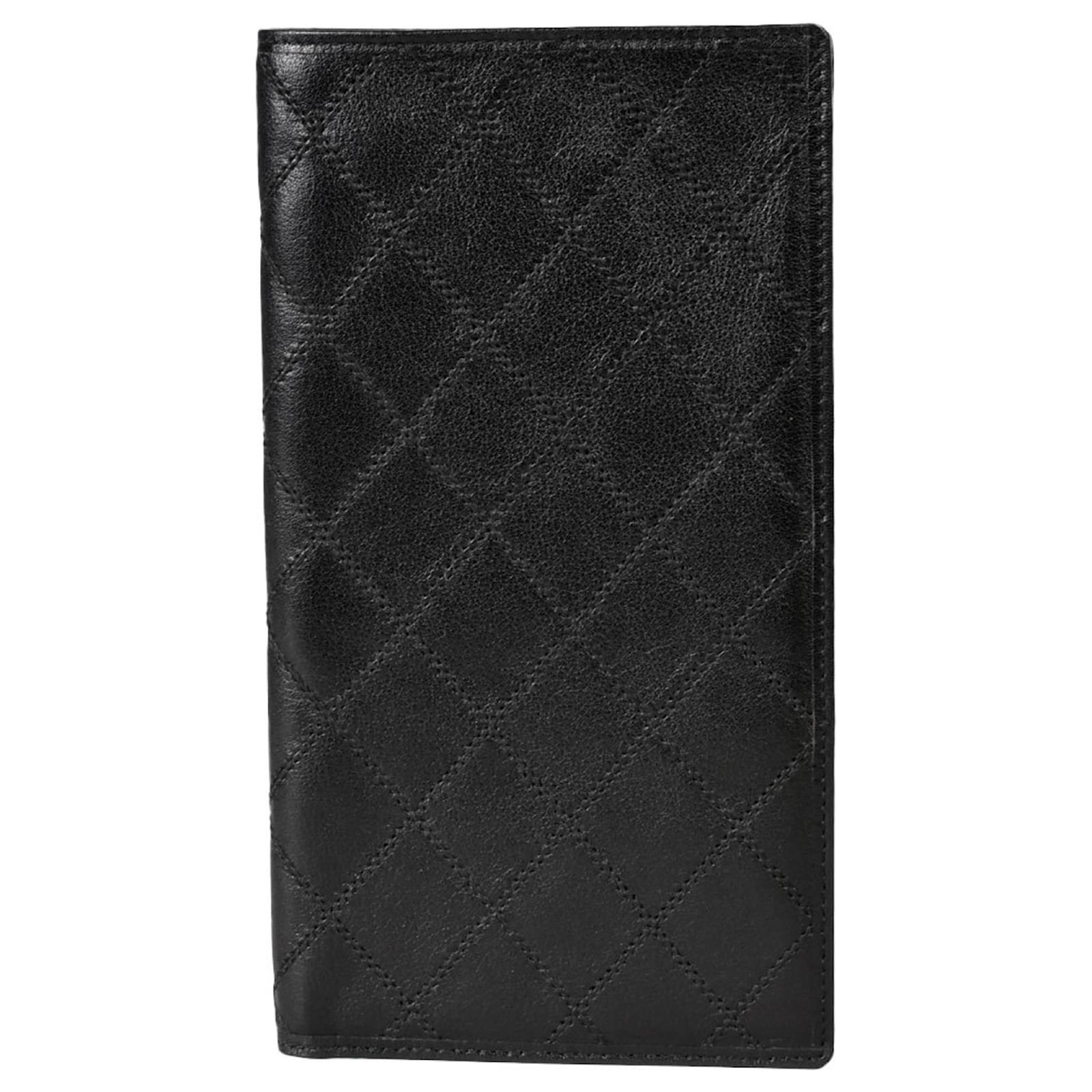 Chanel Wild Stitch Bi-fold Long Wallet Black Leather