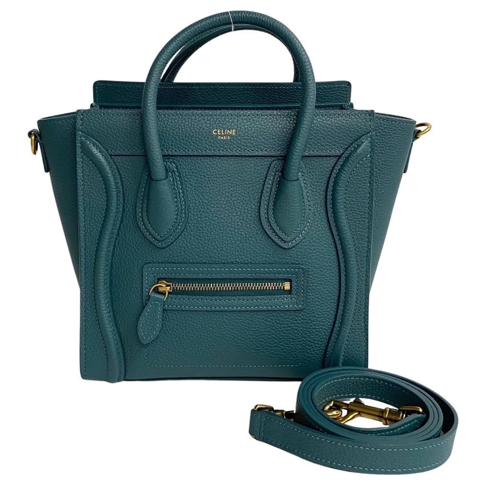 Celine Celine Luggage Nano Leather 2 Way Shoulder Bag Green ref.1506429 Joli Closet