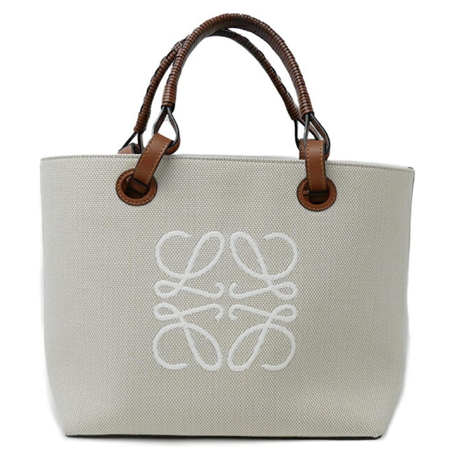 Loewe Anagram Tote Bag Small Ecru Tan Leather Cloth ref