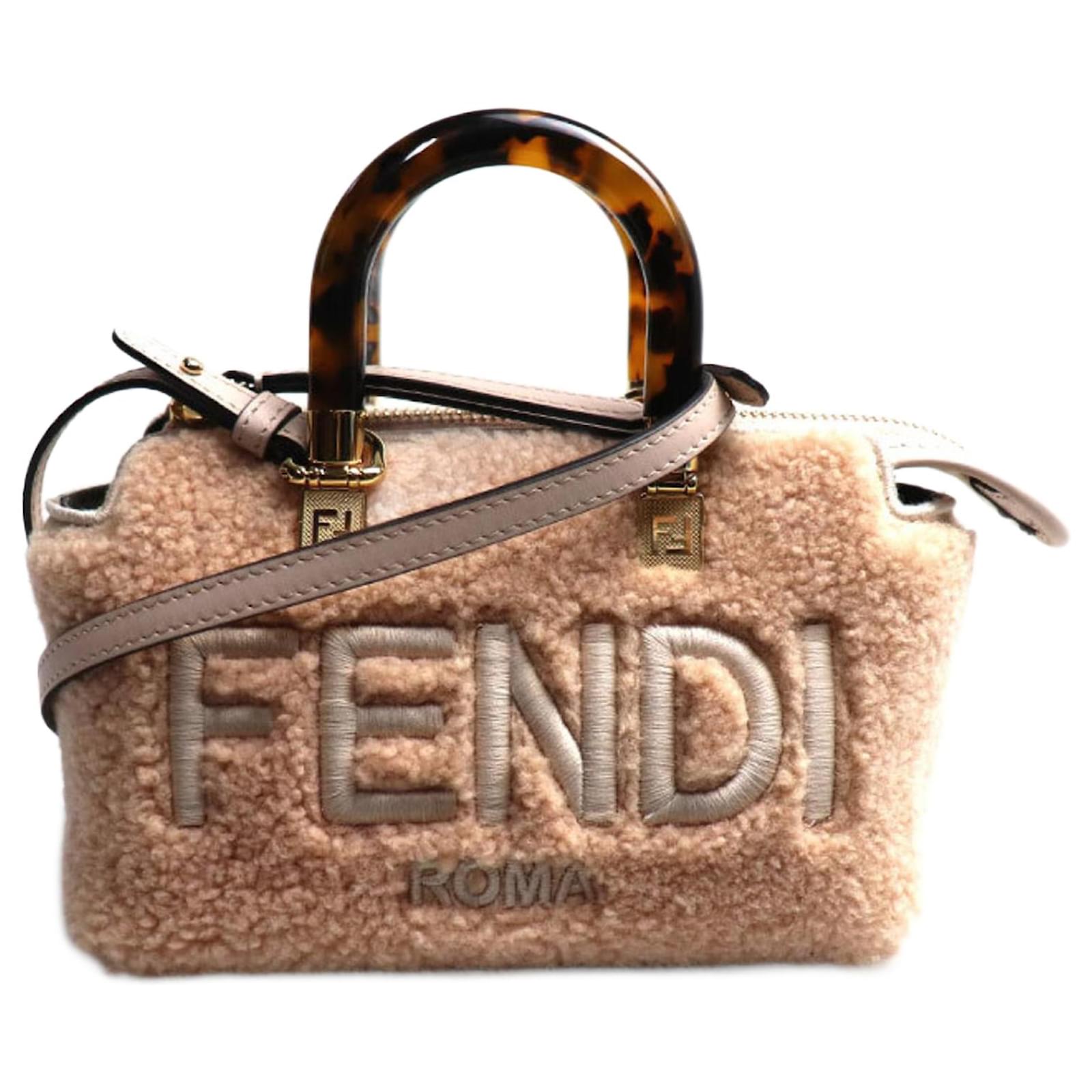 Fendi By the Way Mini 2Way Shoulder Bag Pink Beige Leather