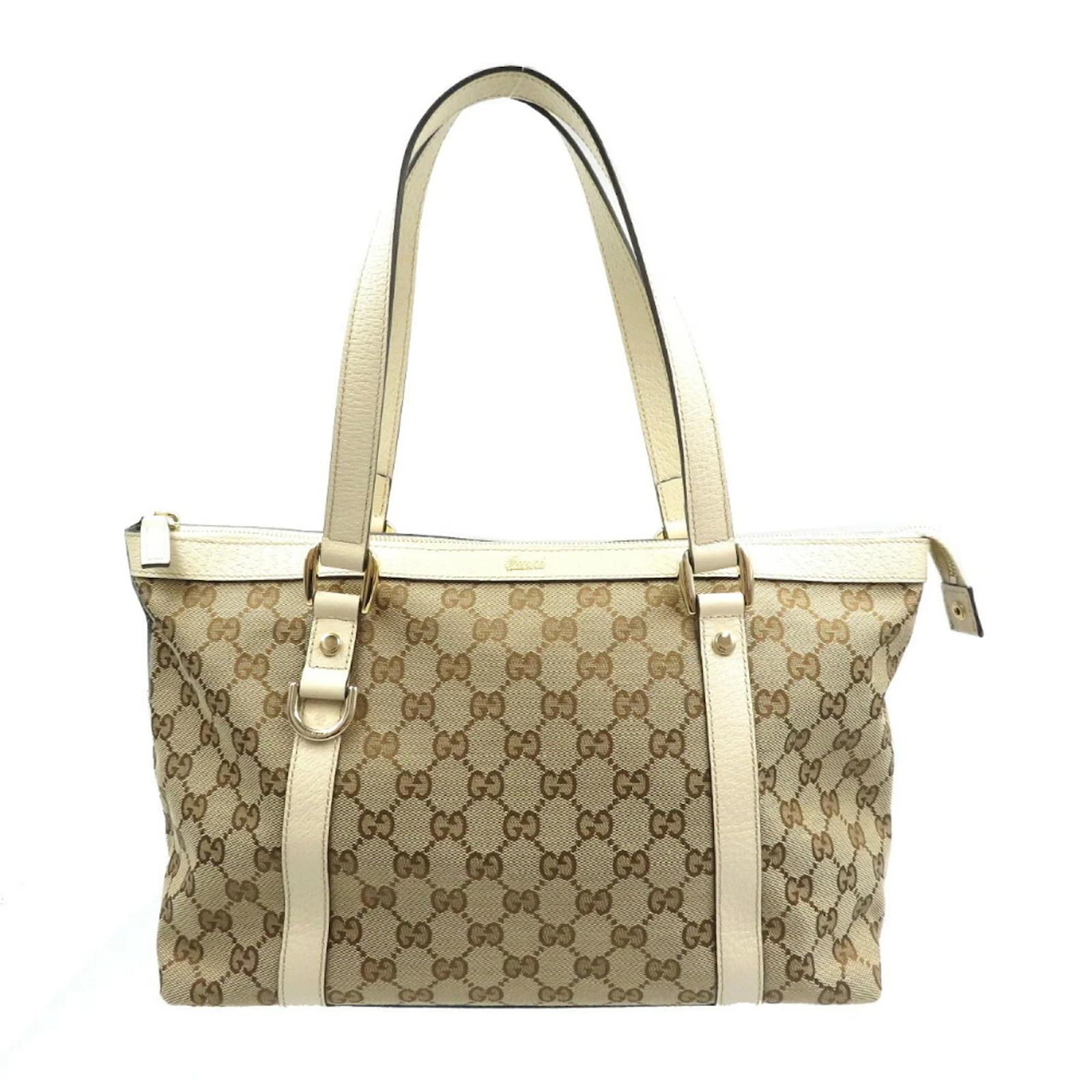 Gucci Abbey Line Beige Tote Bag Leather Cloth ref.1509399 Joli Closet