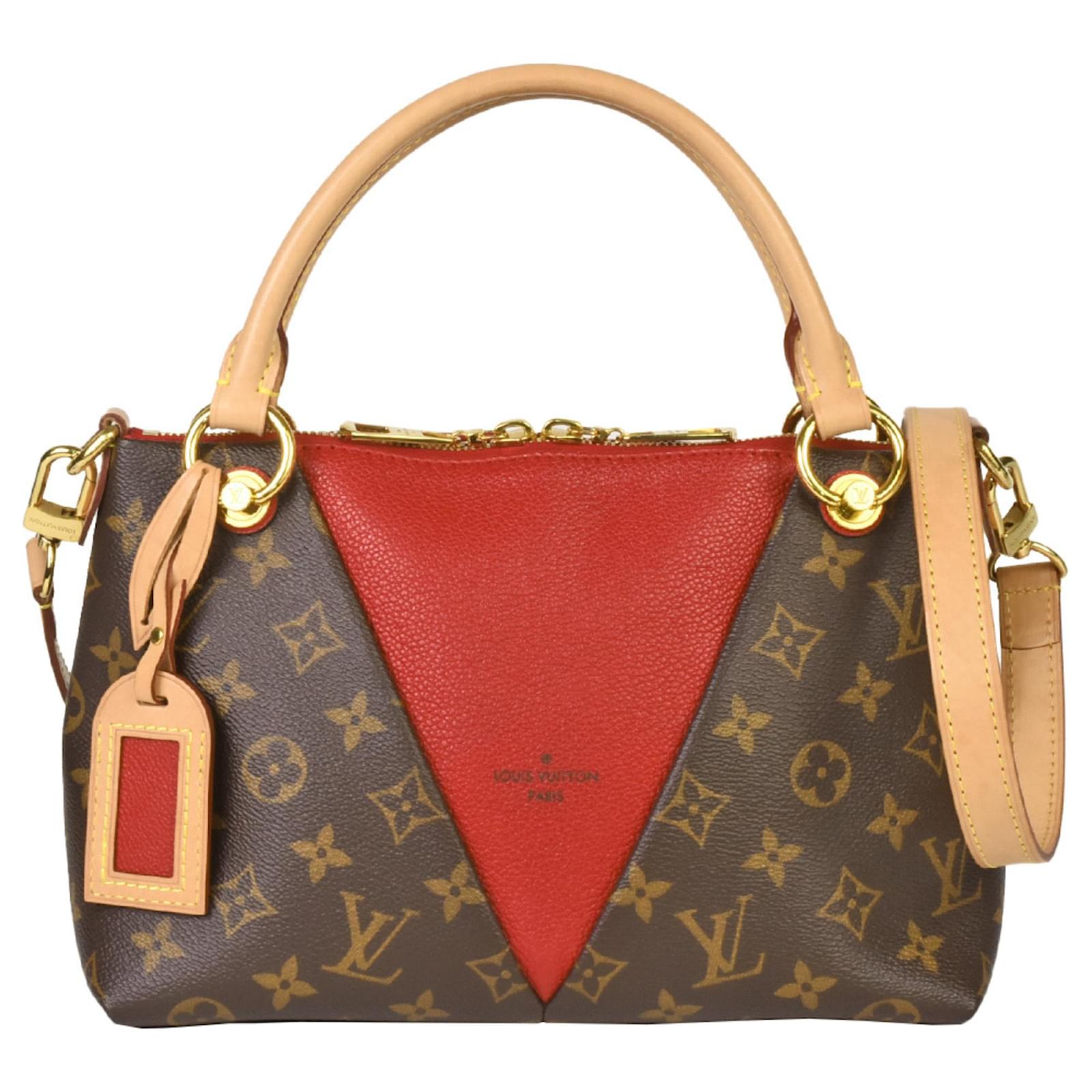 Louis Vuitton Three Monogram V Tote Handbag Brown Red Leather ref