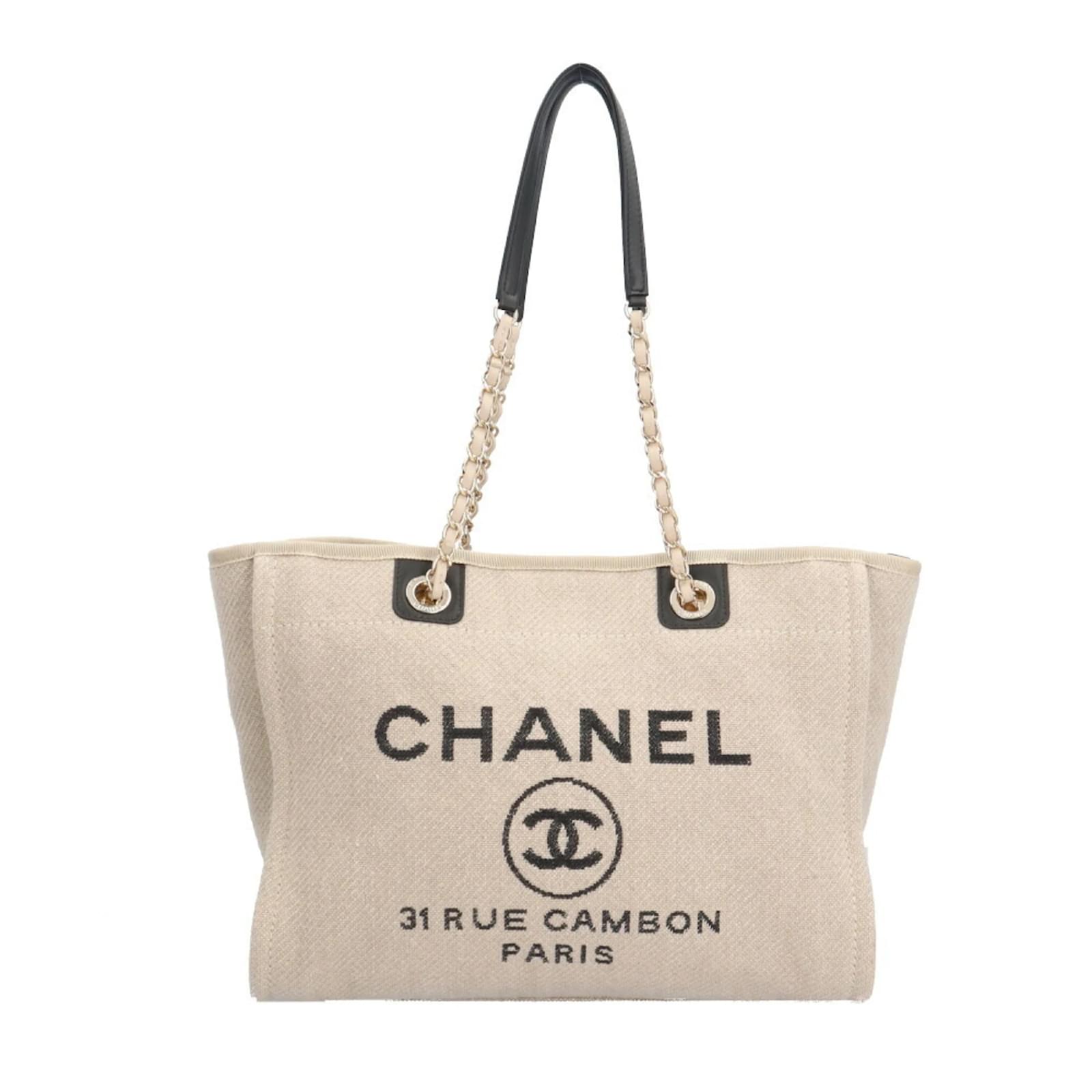 Borsa tote Chanel Deauville MM Beige Pelle Tela Joli