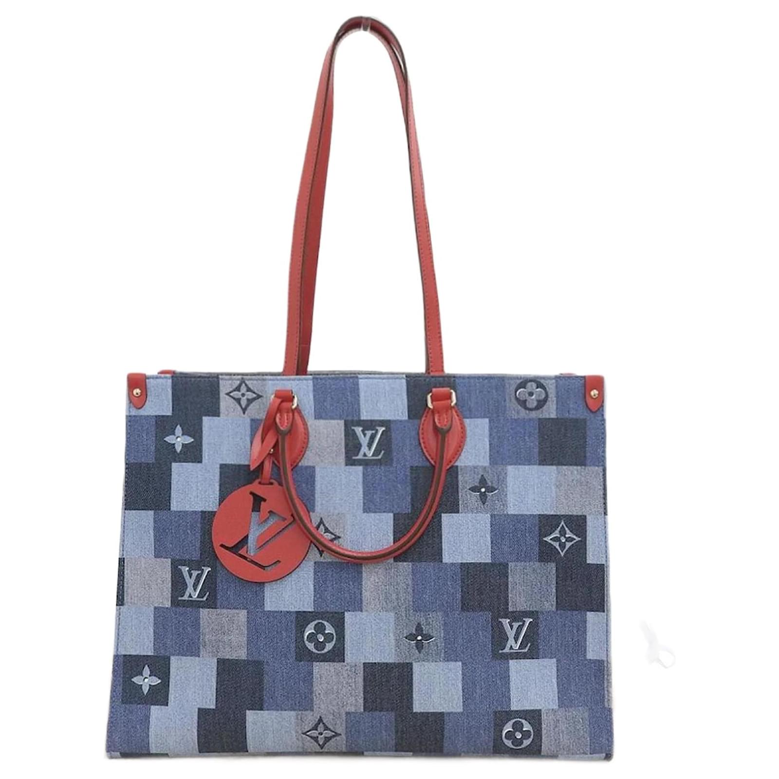 Louis Vuitton Monogram Denim On The Go GM 2WAY Tasche Rot Blau