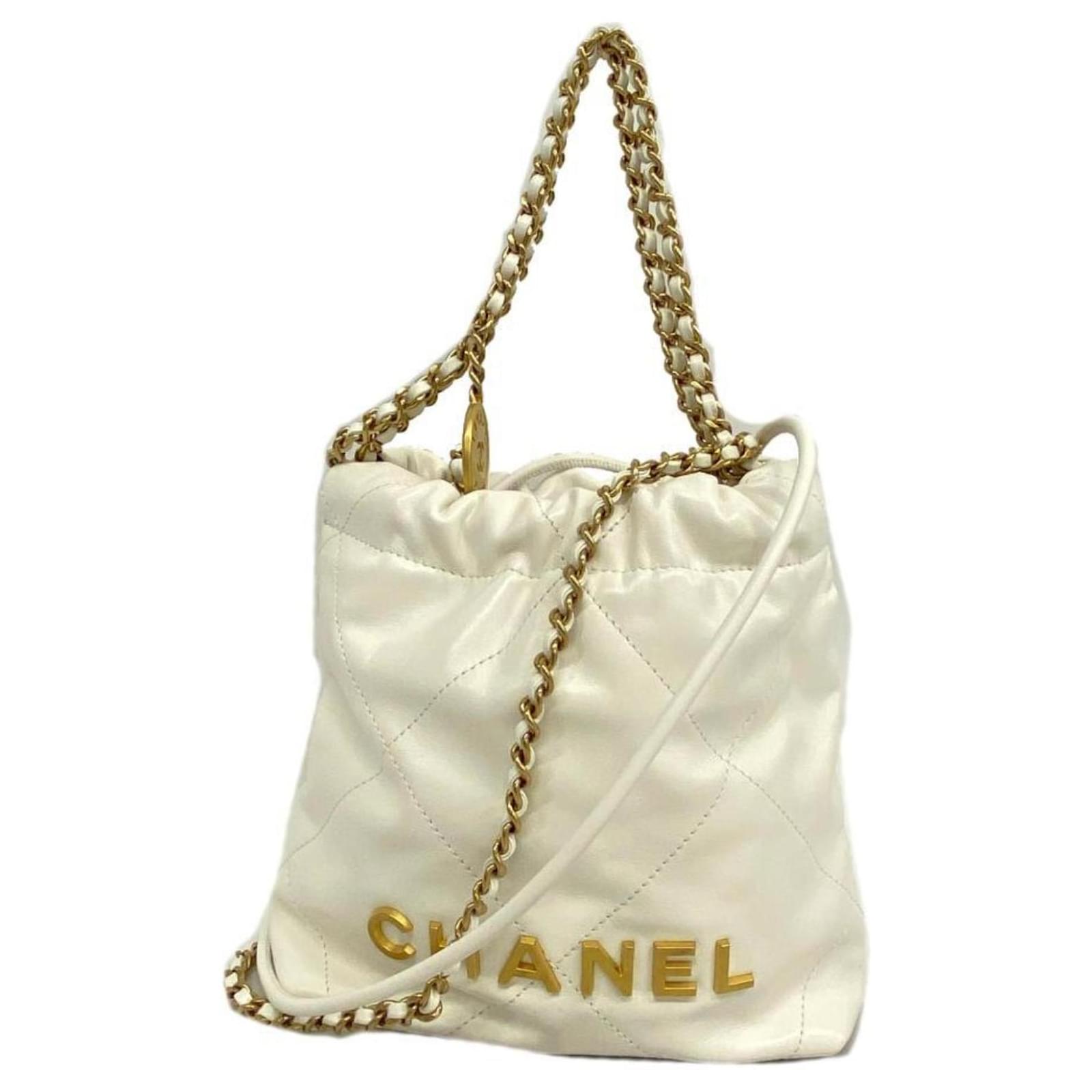 White Borsa Chanel Bianca Borsa Chanel 19, Pelle Di Agnello Lucida