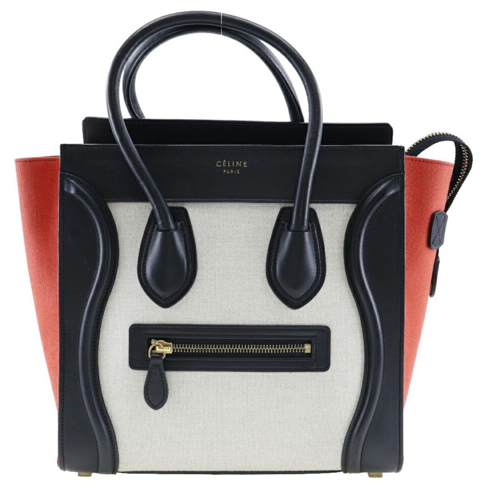 Céline Celine Luggage Handbag Micro Shopper Black Beige Orange 