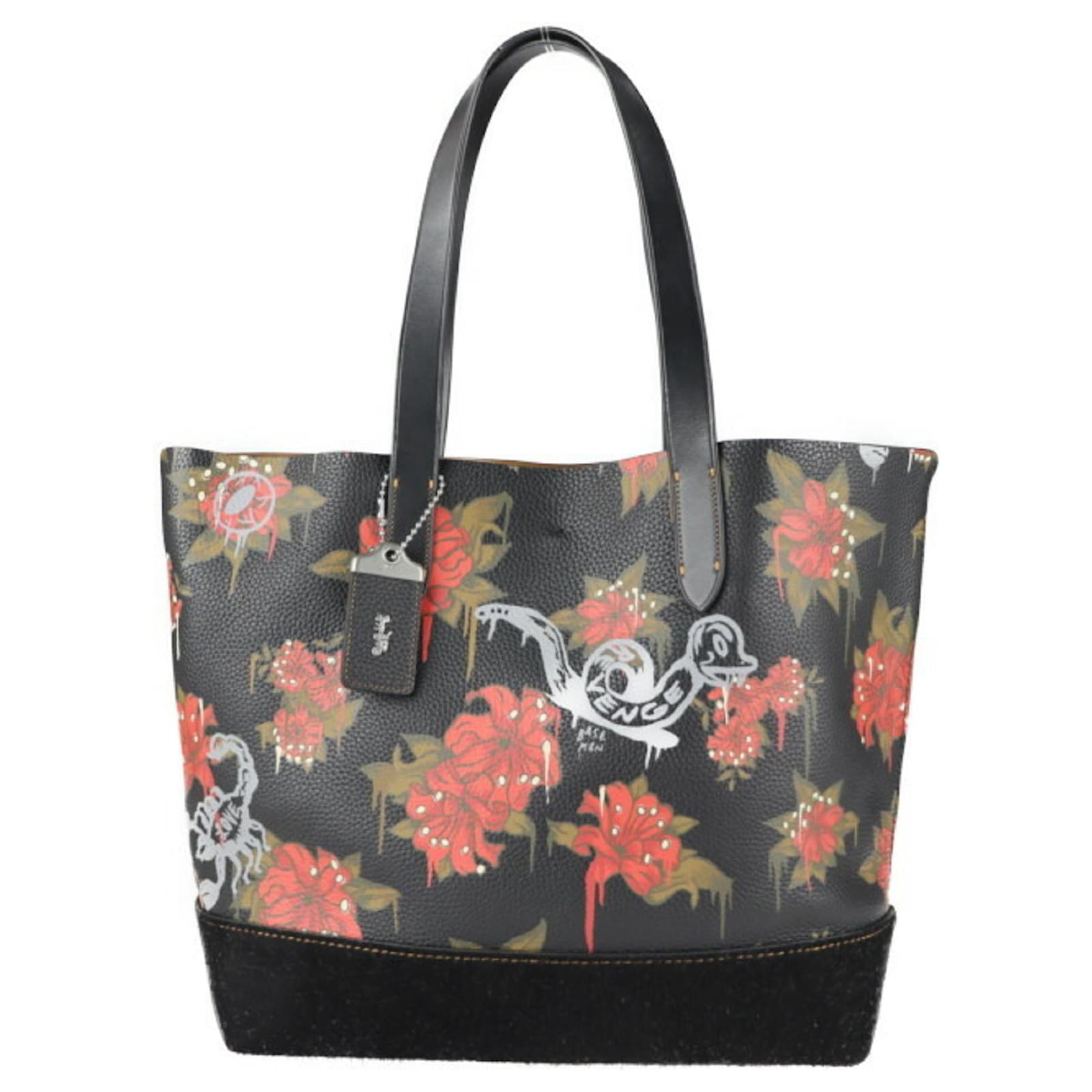 COACH Gotham Tote with Wild Lily Print Black Multiple colors Leather ...