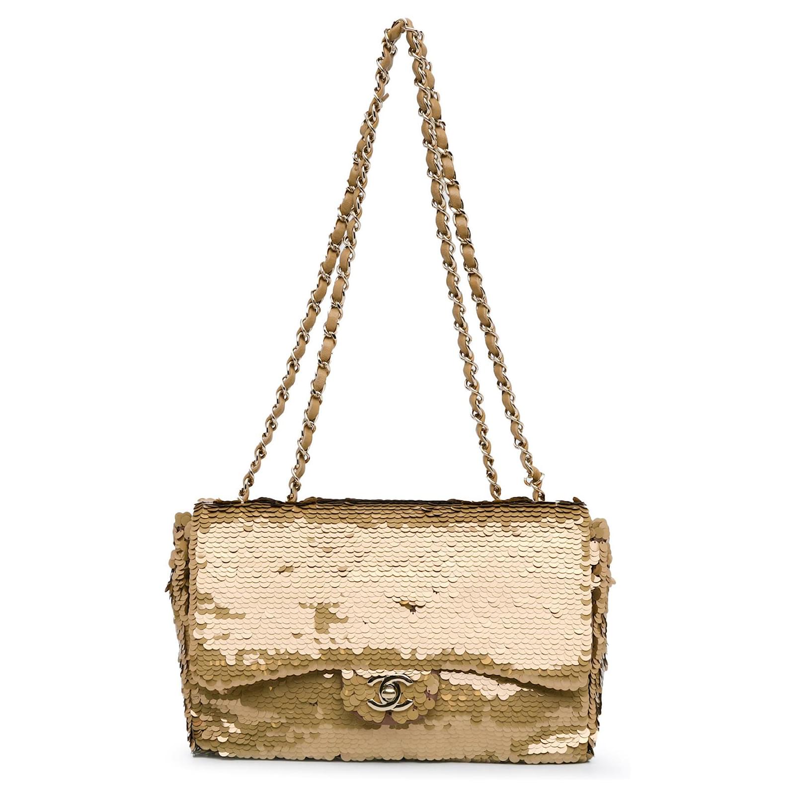 Gold Chanel Medium Sequins Single Flap Shoulder Bag Golden