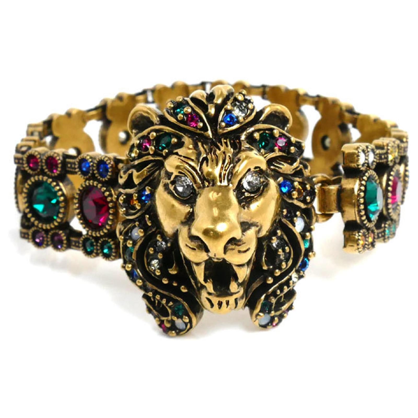 Gucci Crystal Lion Head Charm Bracelet Multiple colors Golden ref