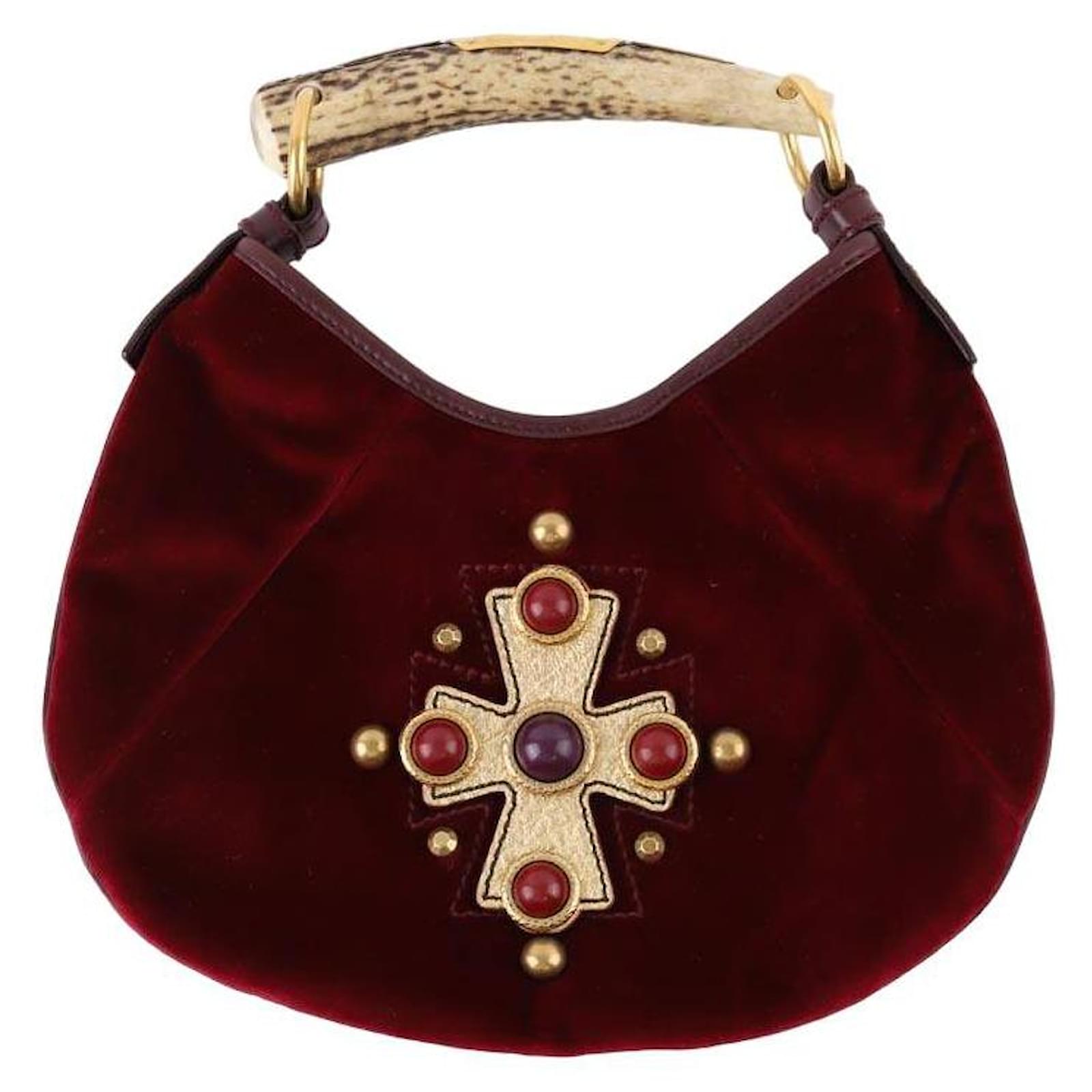 Saint Laurent Mombasa Handtasche aus Samt Bordeaux