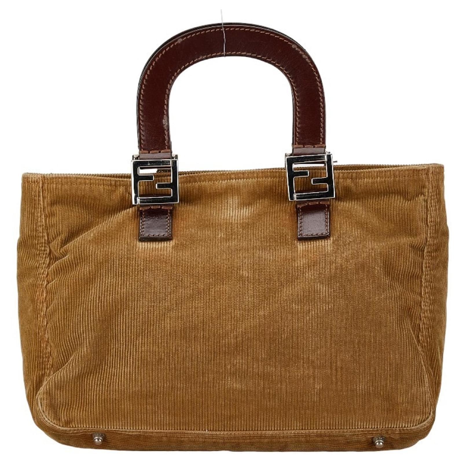 Fendi Handtasche Tote Bag 26693 Braun Khaki Leder Samt