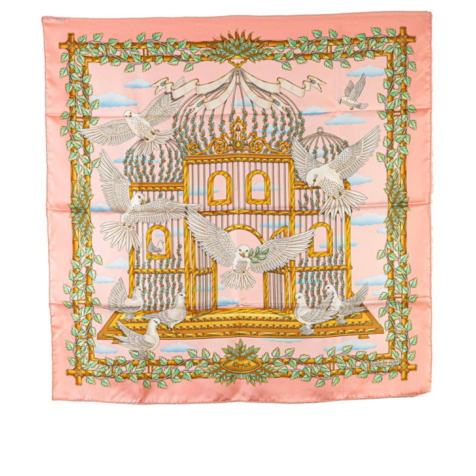 Hermès Hermes Carre 90 ENVOL Flying Dove Birdcage Scarf Pink