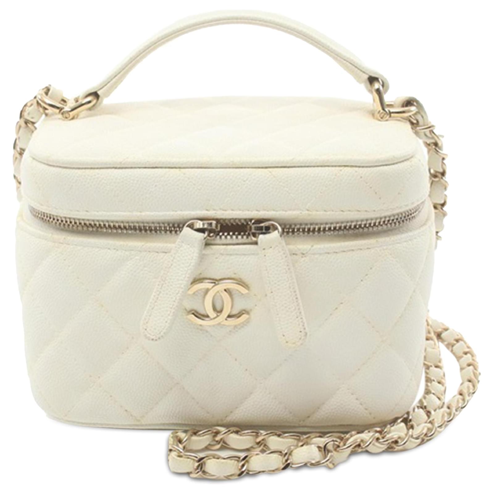 Vanity Chanel WeiB CC Gequiltetes Kaviar Handtasche Kosmetikkoffer Roh Leder ref.1522126 Joli Closet