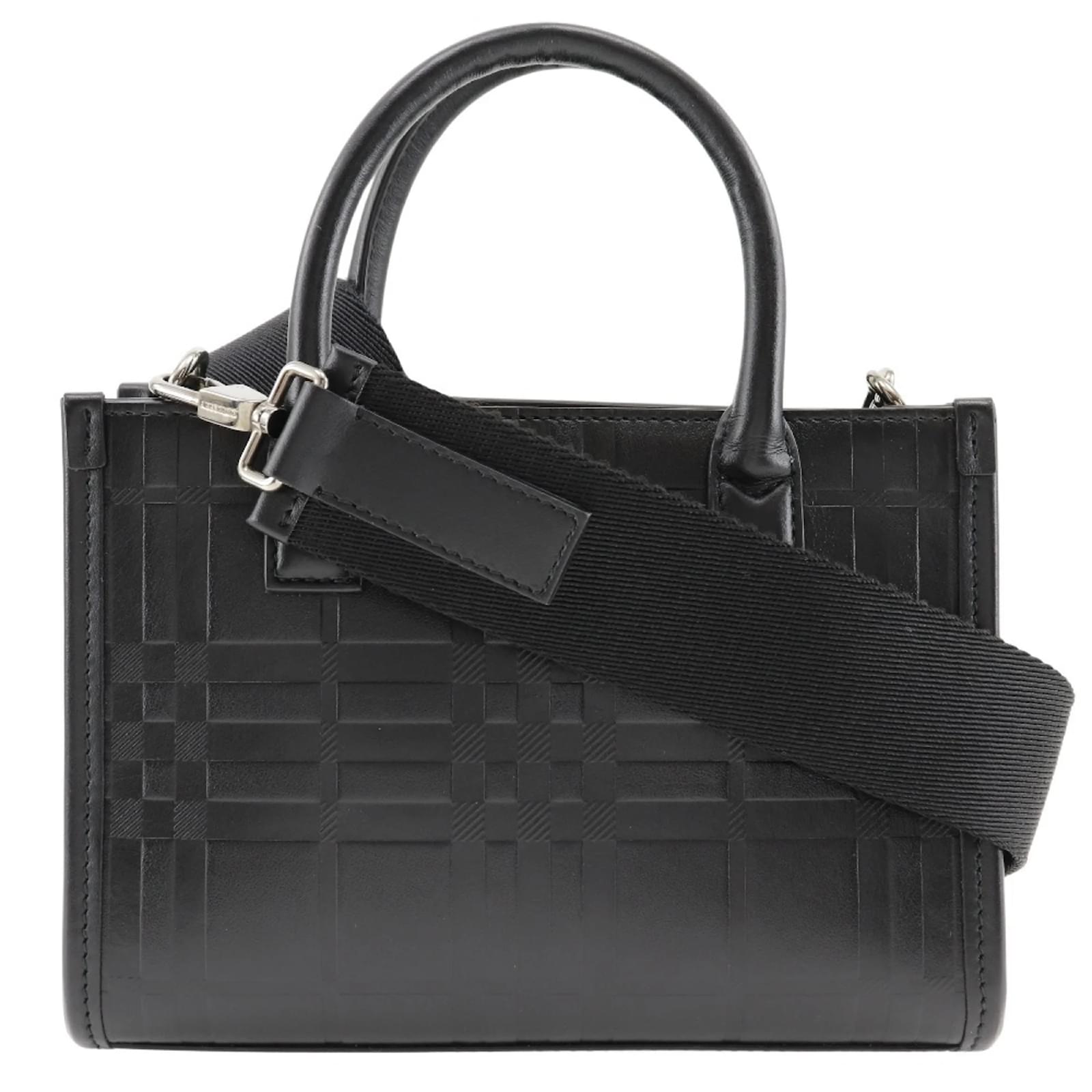 Burberry Embossed Check Handbag Black Leather ref.1524009 Joli Closet