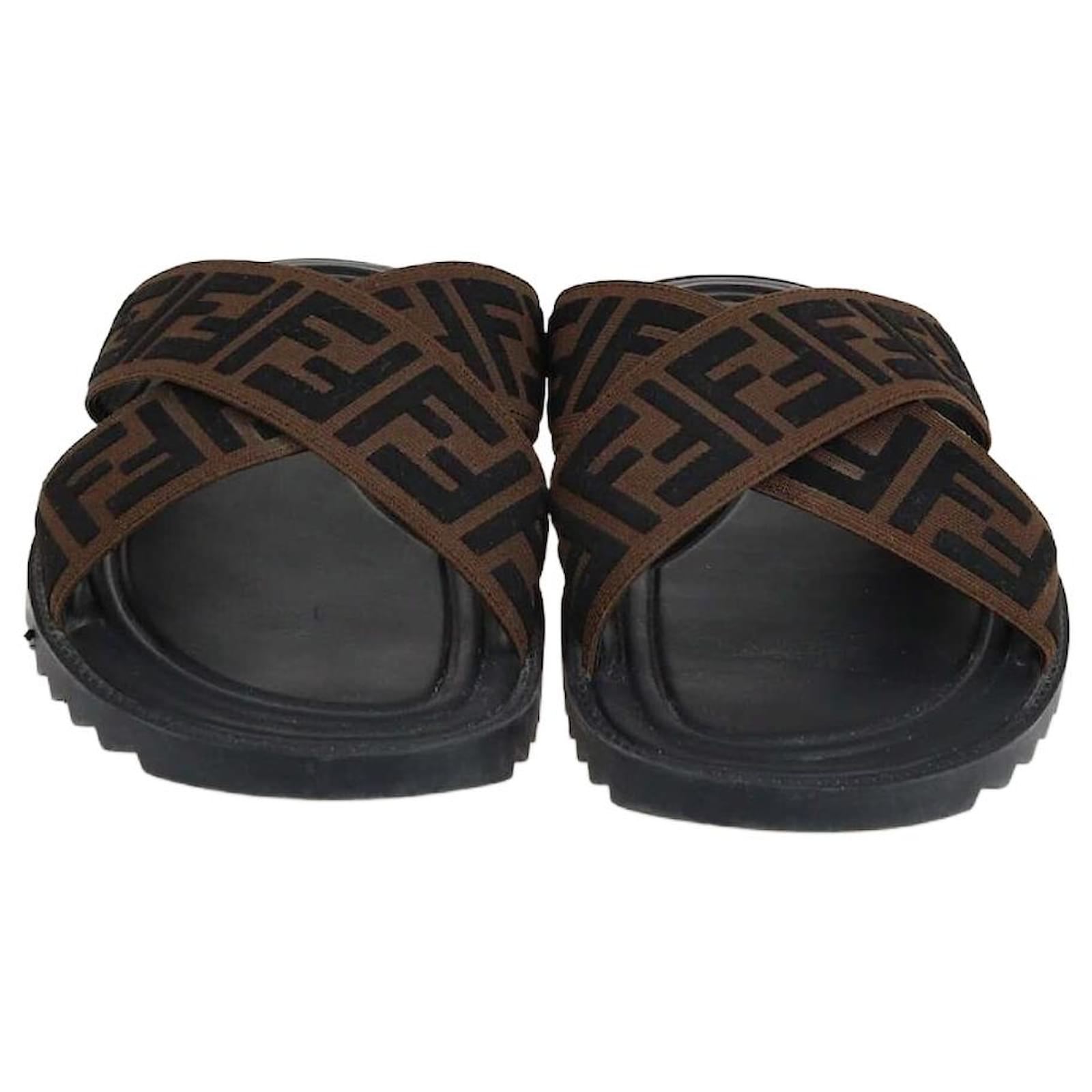 Fendi Brown FF Crisscross Slide Sandals