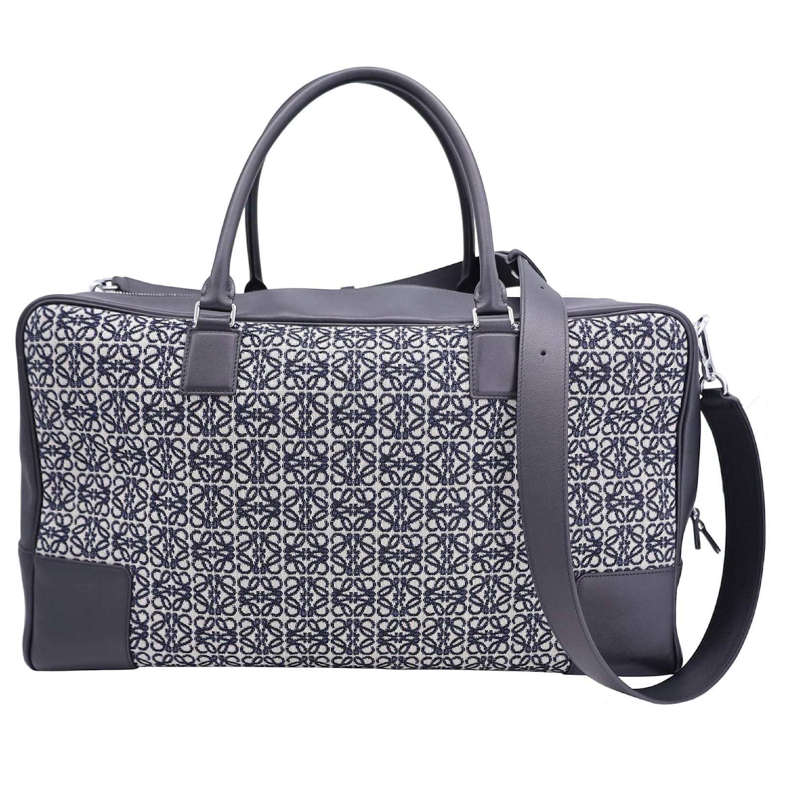 Loewe Amazona 44 Hand Carry Bag in Black Anagram Jacquard and Calfskin Leather Pony style calfskin ref.1526776 Joli Closet