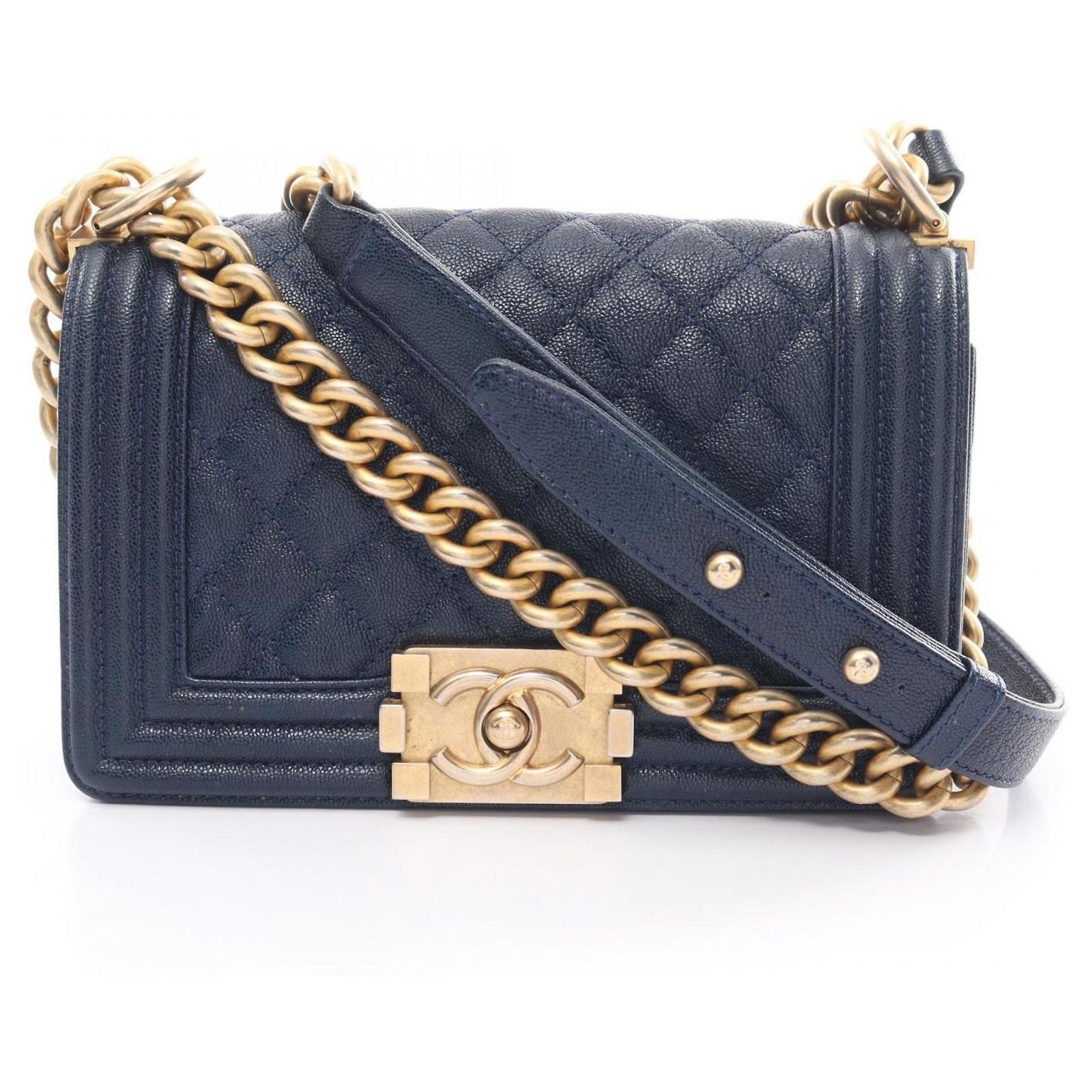 Chanel Boy Shoulder Bag in Navy Caviar Leather Navy blue ref.1528054 ...