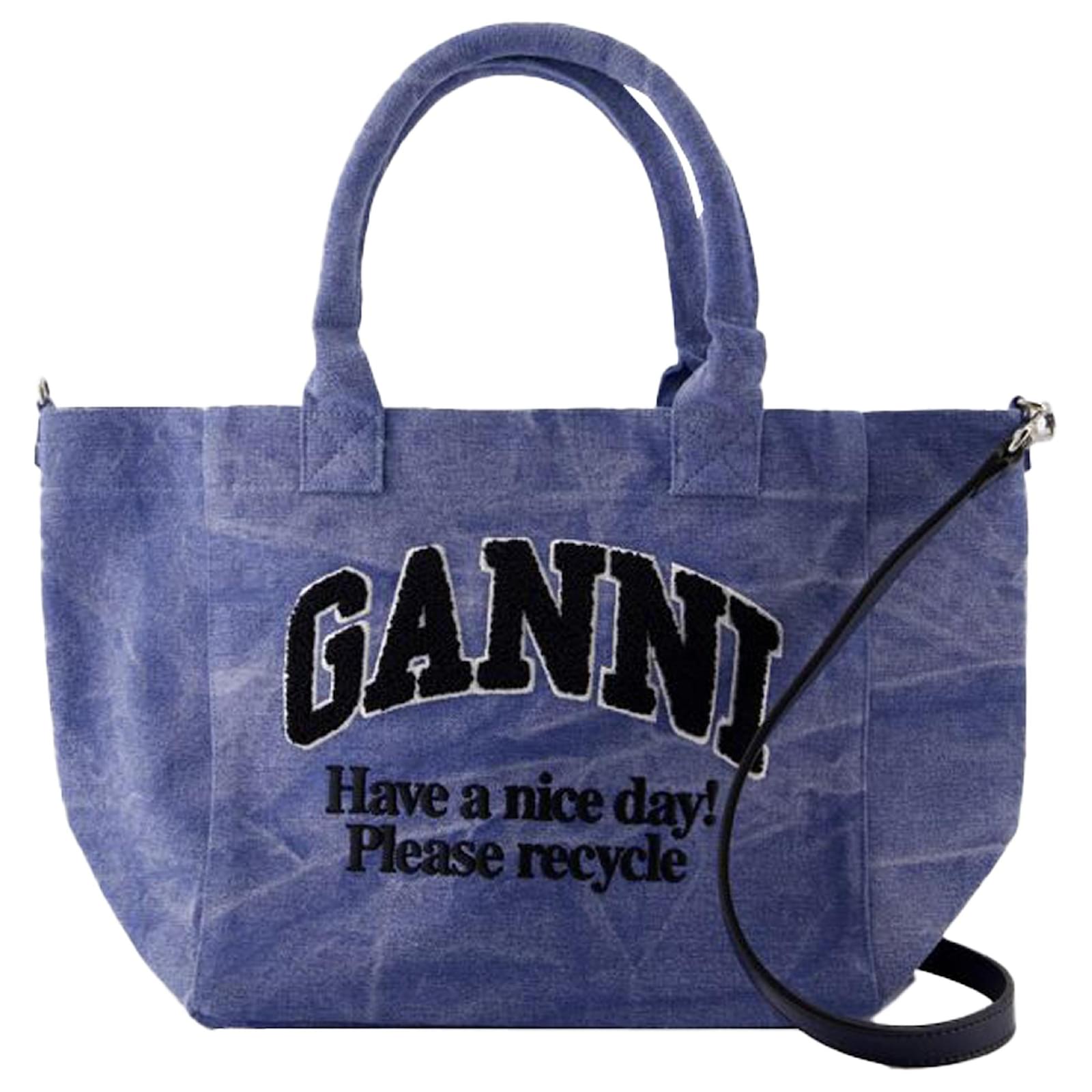 Small Easy Shopper Bag Ganni Cotton Blue Joli