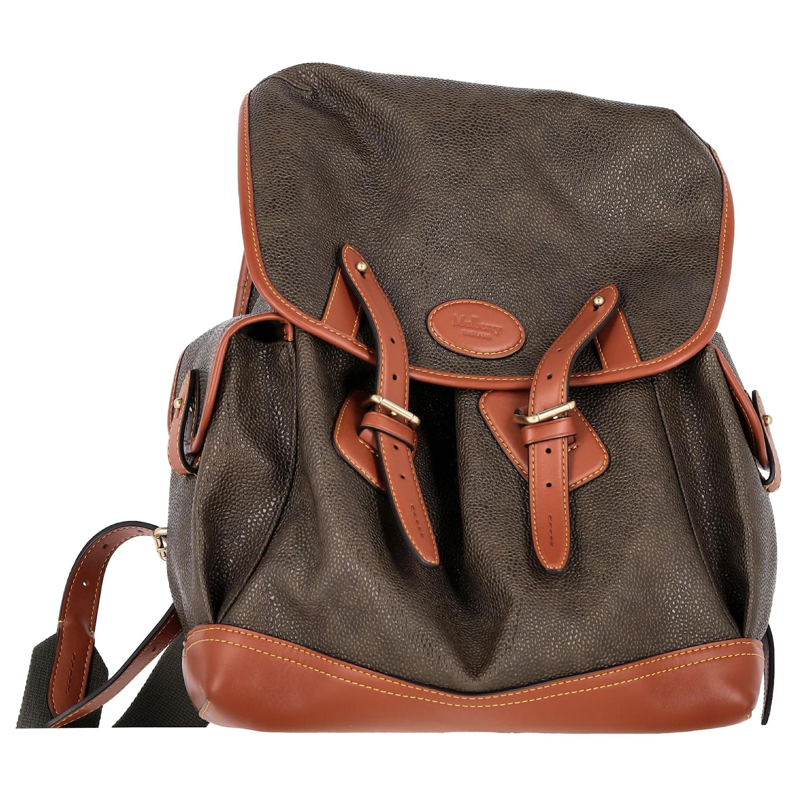 Mulberry Heritage Backpack in Green Eco Scotchgrain Olive green Leather ref.1528952 Joli Closet