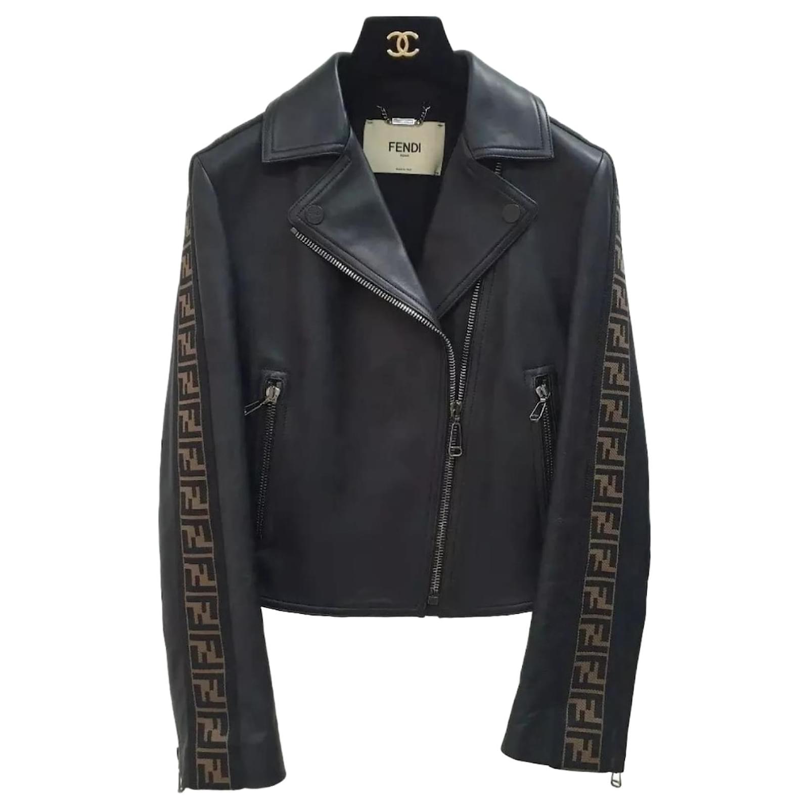 Fendi black leather jacket on sale