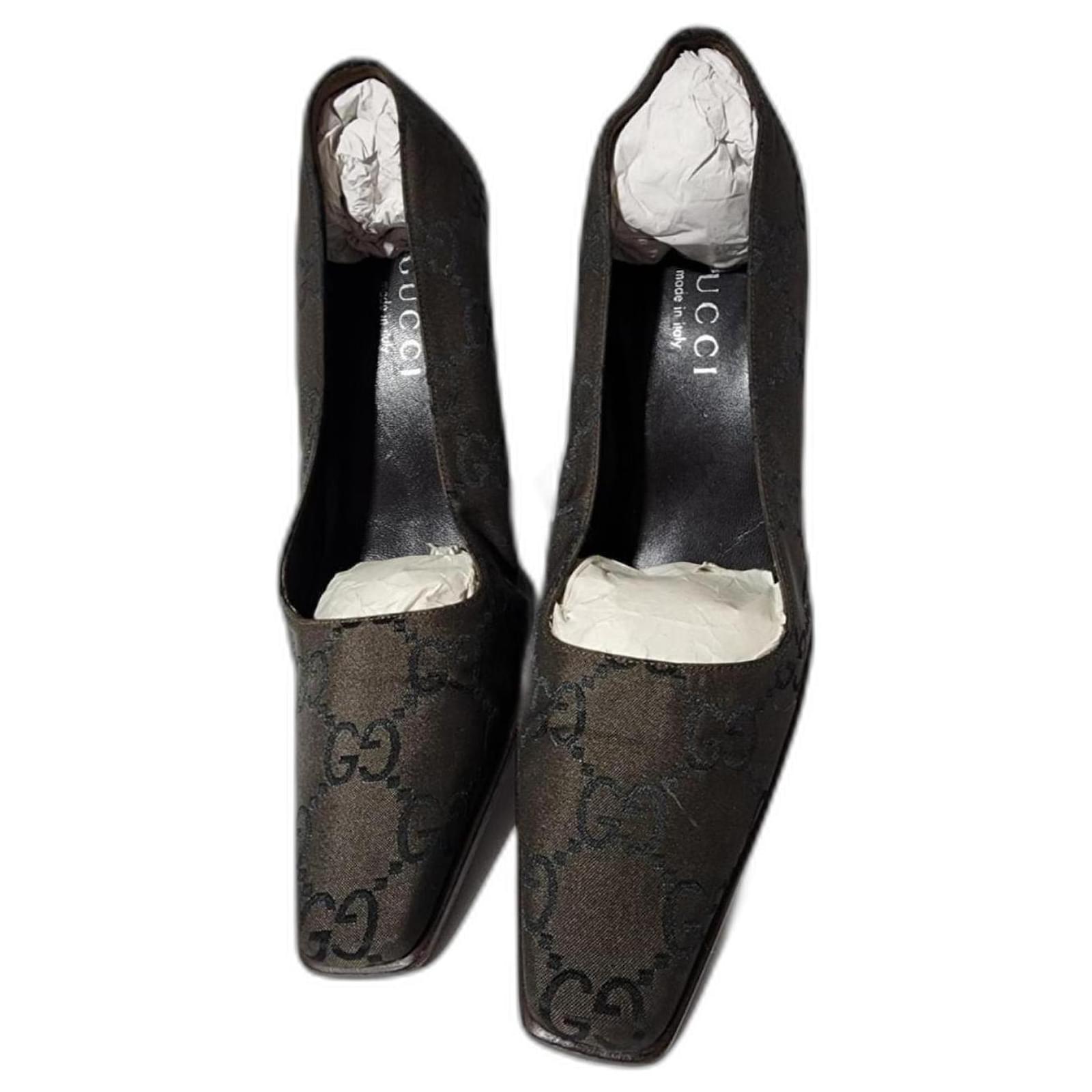 お歳暮 人気 オシャレ Gucci Vintage GG Square Toe Pumps Thick Heels Brown Size 36C 靴