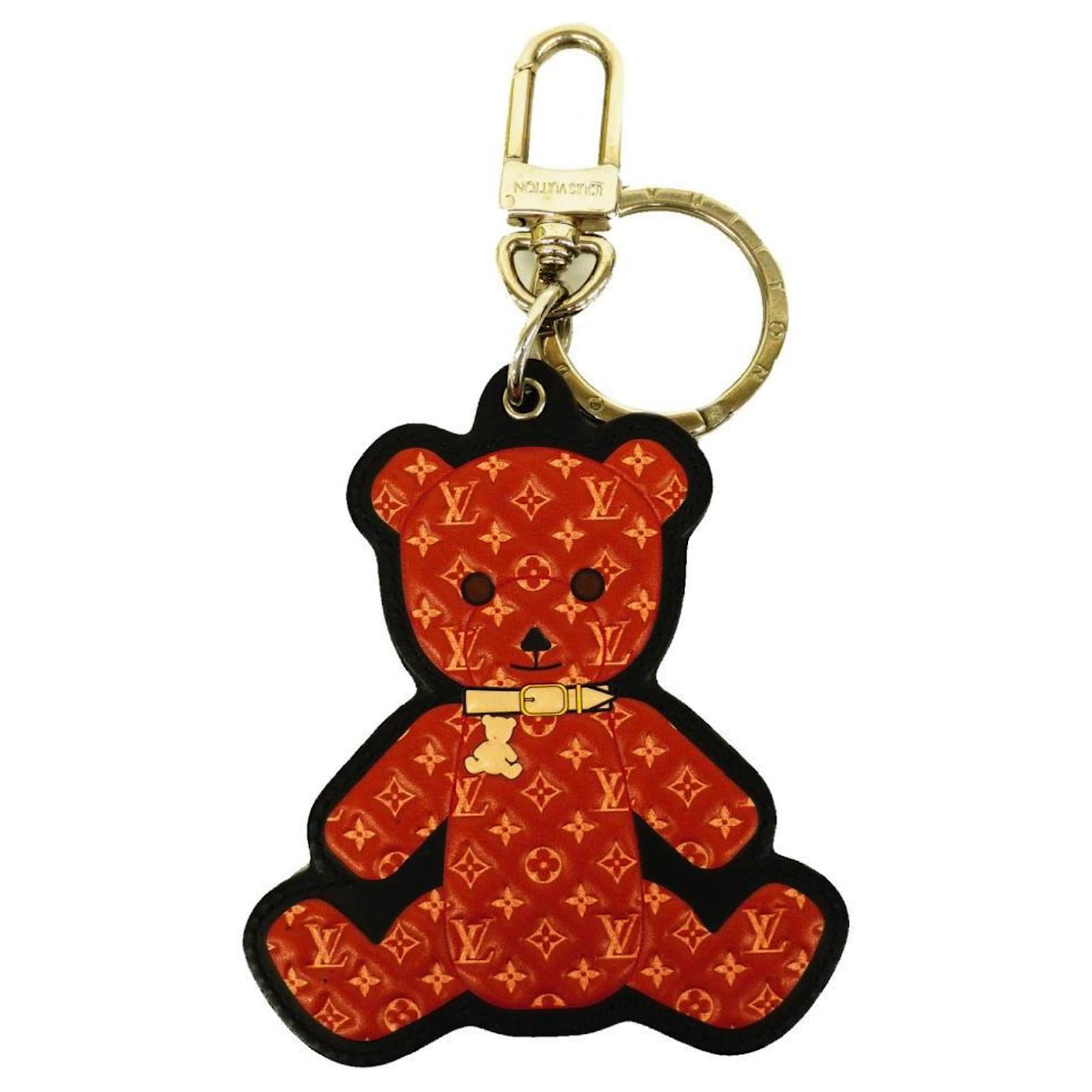 Louis Vuitton Monogram Portocle Teddy Bear Keychain Brown Silvery
