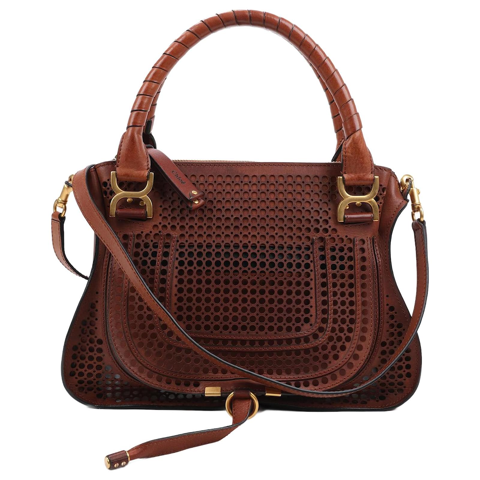 Chloé Chloe Marcie Perforated Leather Medium Satchel Bag in Brown