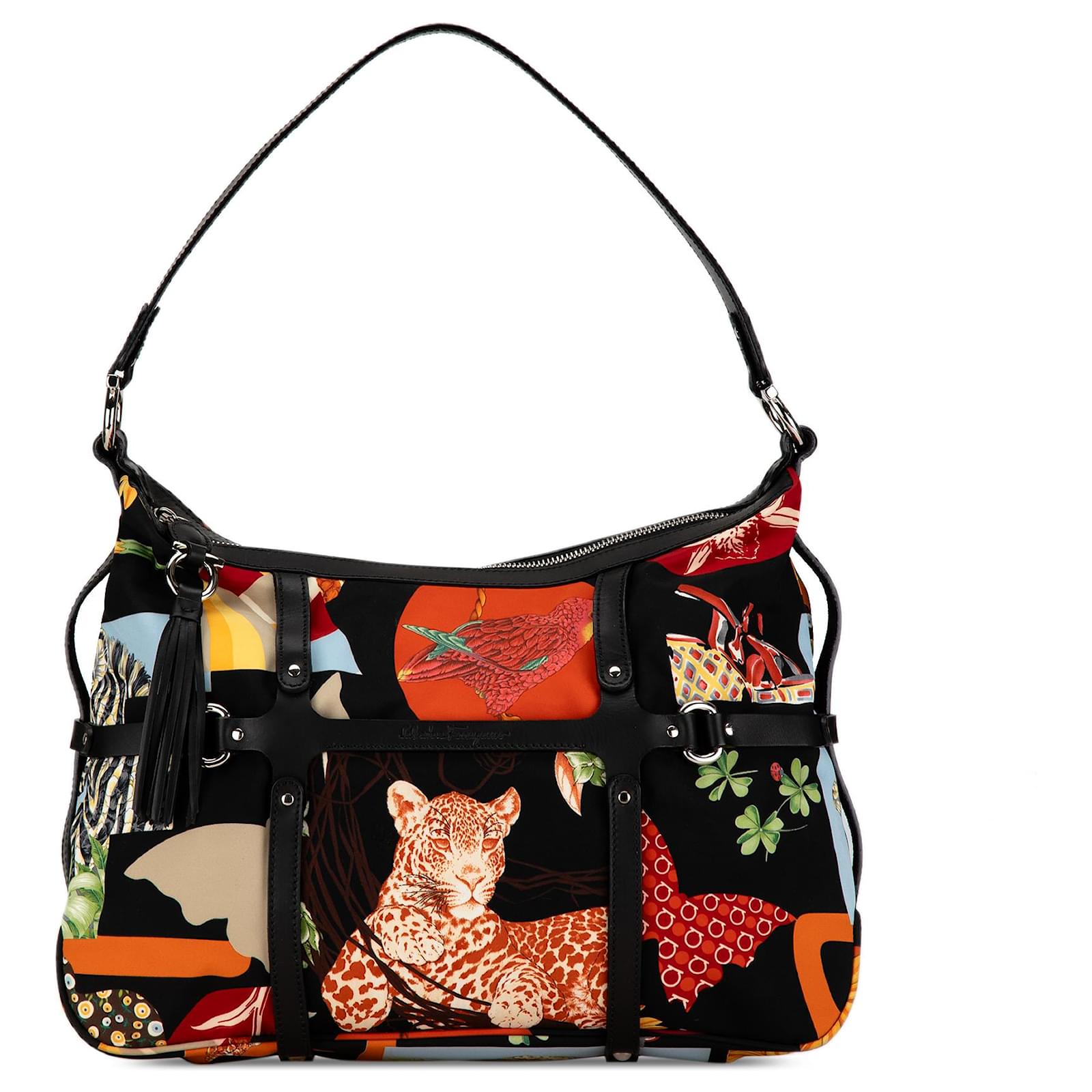 Salvatore Ferragamo Ferragamo Black Fiera Carnival Nylon Shoulder