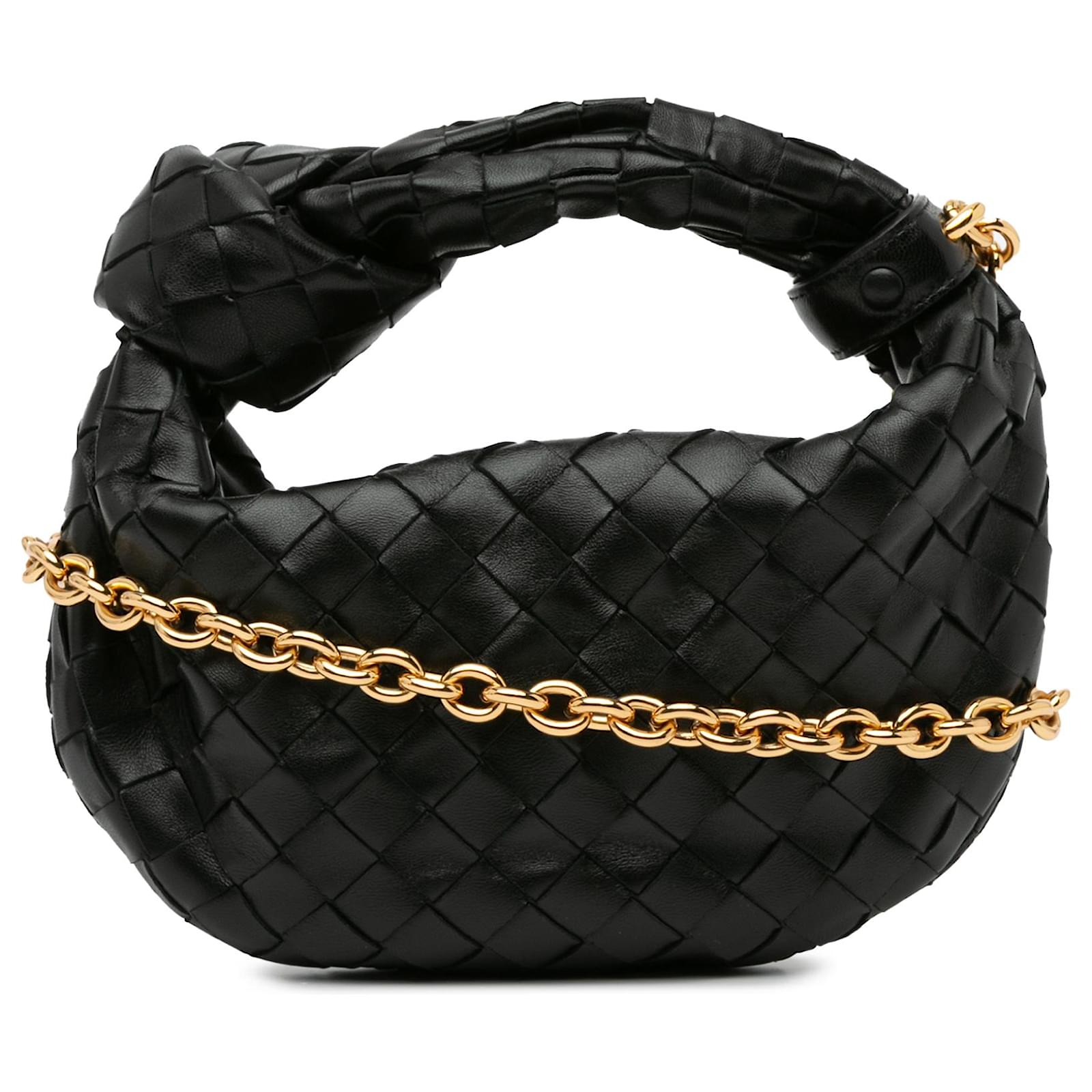 Bottega Veneta Black Mini Intrecciato Jodie Chain Leather Pony