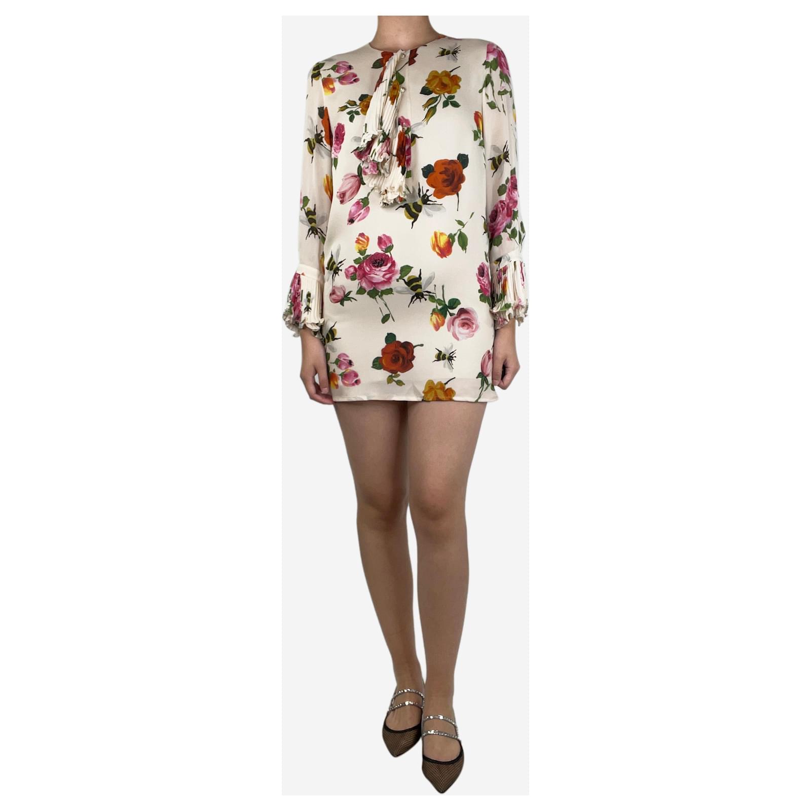knee length dresses for ladies Gucci Orange Green Print Silk Mini Dress W Tags – Basha Gold main image 0